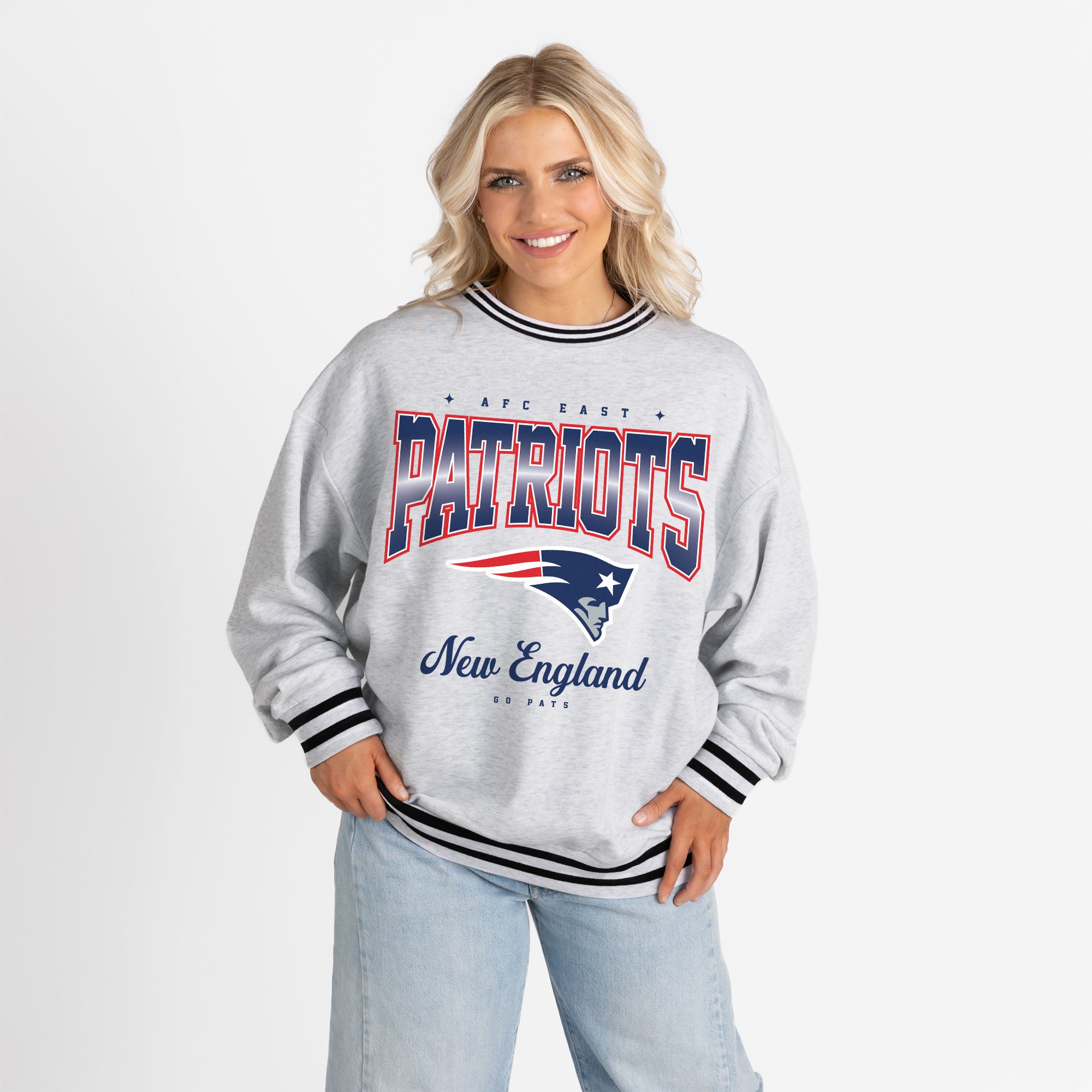 NEW ENGLAND PATRIOTS GRIDIRON DRIVE CREW FLEECE RINGER SWEATSHIRT