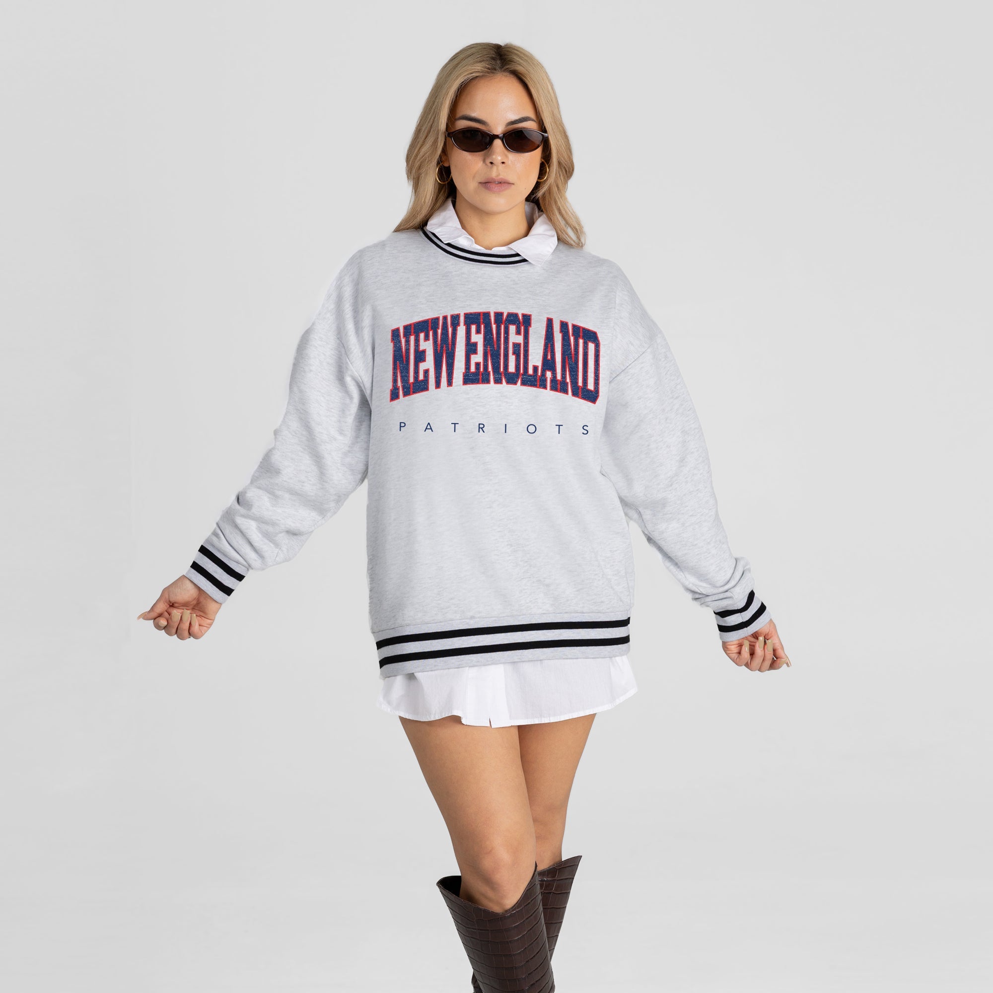 NEW ENGLAND PATRIOTS EASY ENERGY CREW FLEECE RINGER SWEATSHIRT