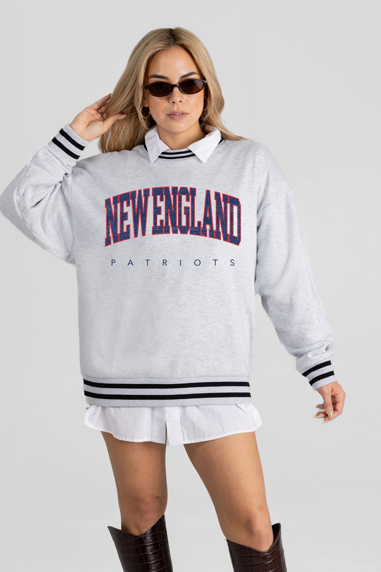 NEW ENGLAND PATRIOTS EASY ENERGY CREW FLEECE RINGER SWEATSHIRT