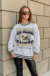 NEW ORLEANS SAINTS FADE ROUTE CREW FLEECE RINGER SWEATSHIRT