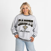 NEW ORLEANS SAINTS GRIDIRON DRIVE CREW FLEECE RINGER SWEATSHIRT