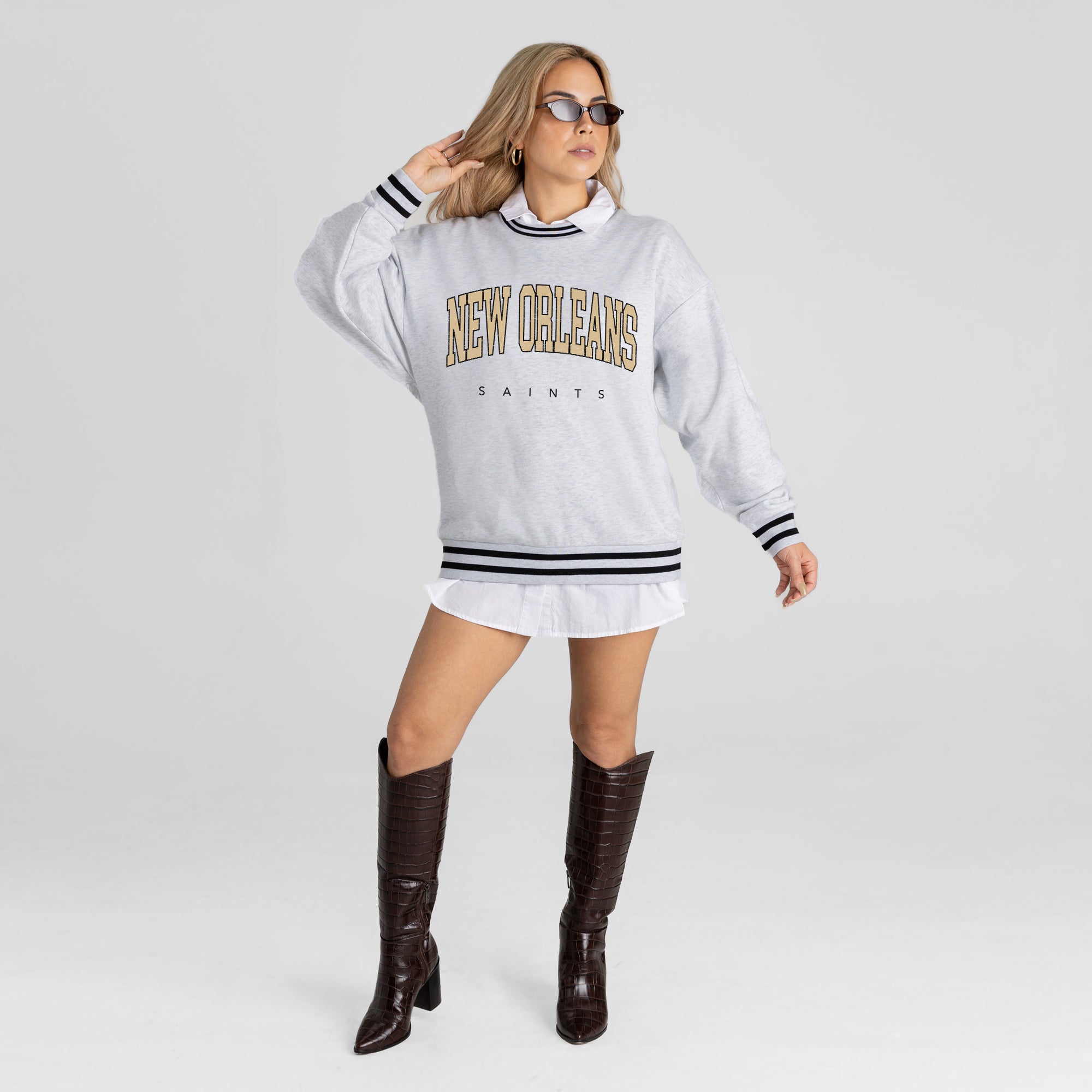 NEW ORLEANS SAINTS EASY ENERGY CREW FLEECE RINGER SWEATSHIRT