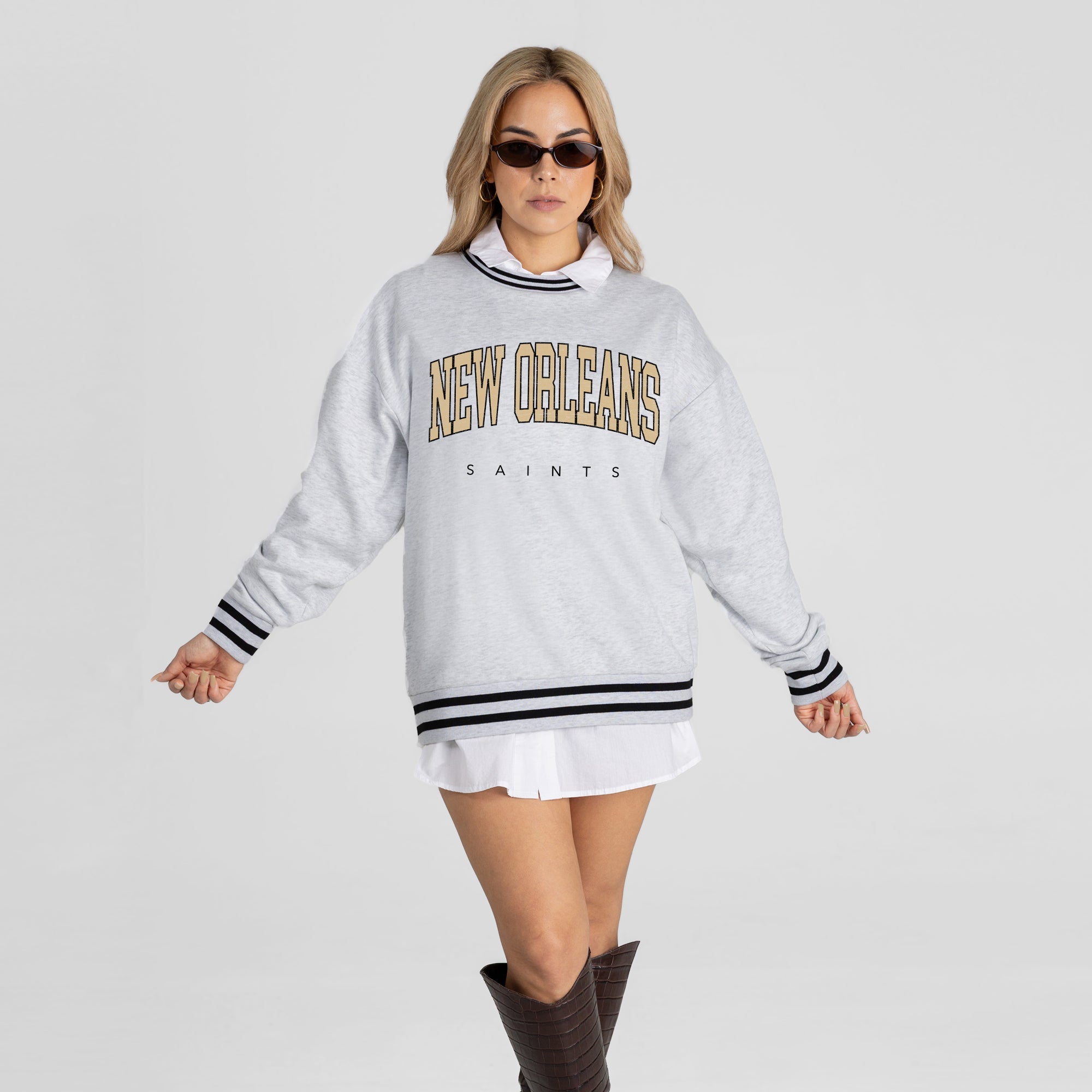 NEW ORLEANS SAINTS EASY ENERGY CREW FLEECE RINGER SWEATSHIRT