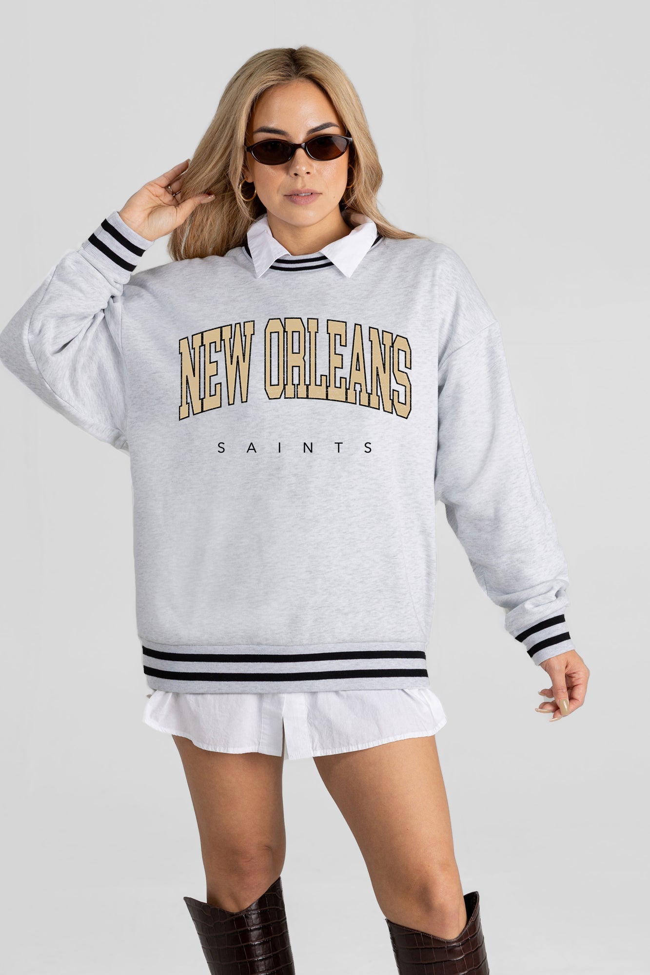 NEW ORLEANS SAINTS EASY ENERGY CREW FLEECE RINGER SWEATSHIRT
