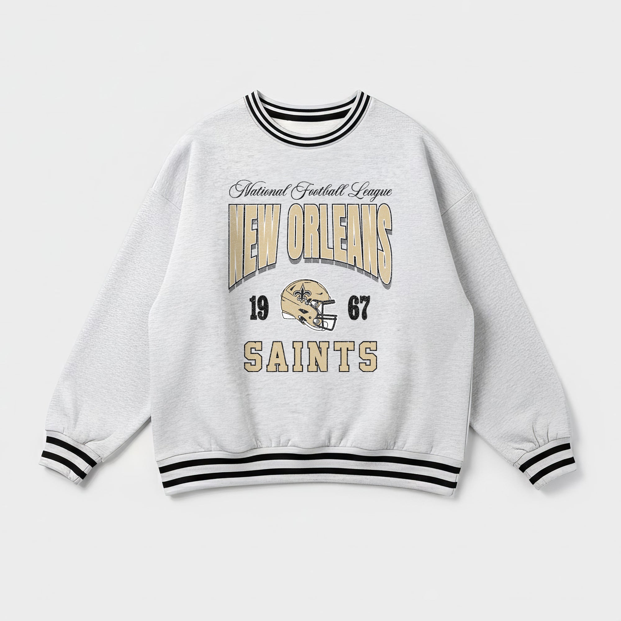 NEW ORLEANS SAINTS COOL VIBES CREW FLEECE RINGER SWEATSHIRT