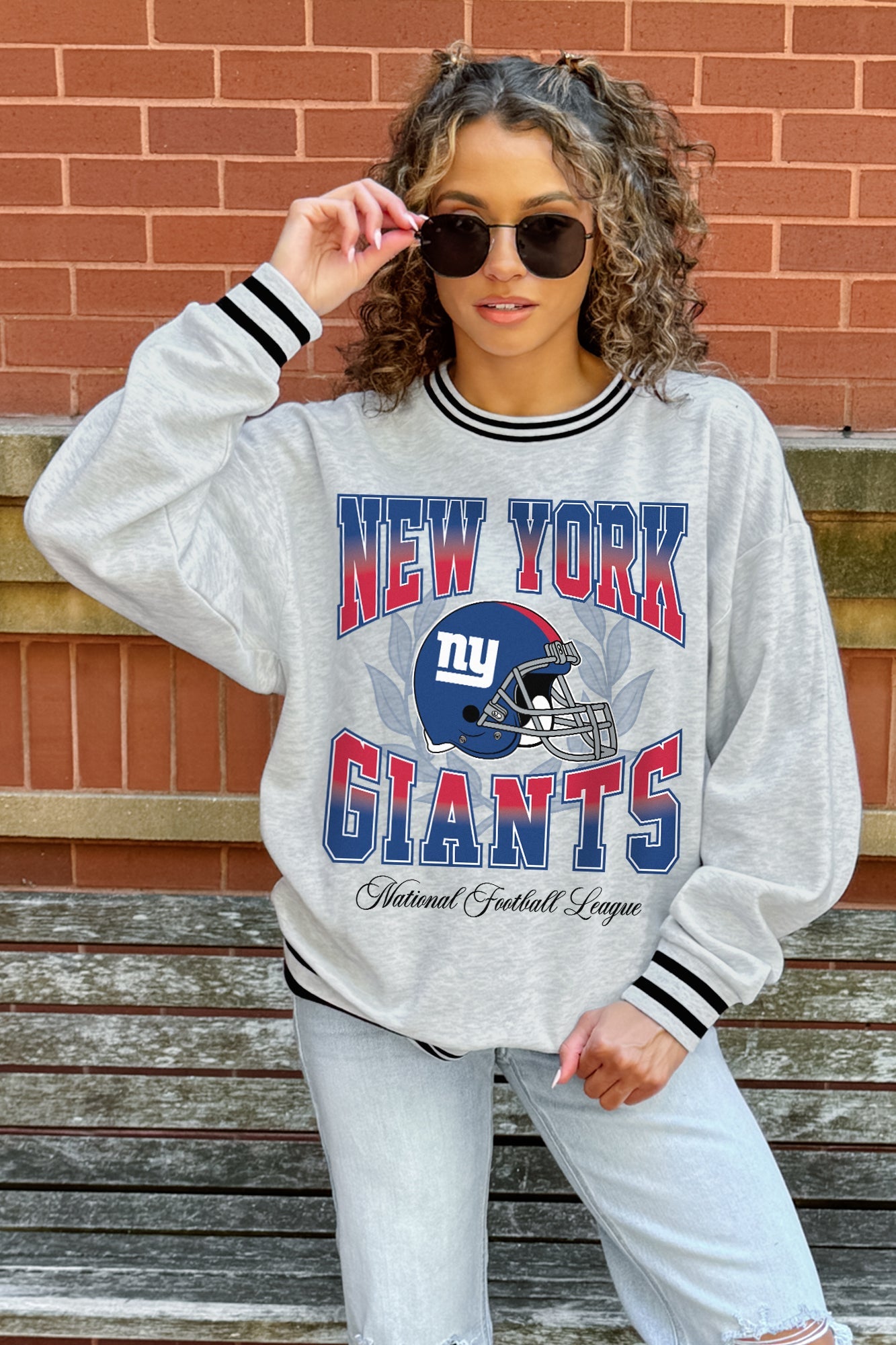 NEW YORK GIANTS FADE ROUTE CREW FLEECE RINGER SWEATSHIRT