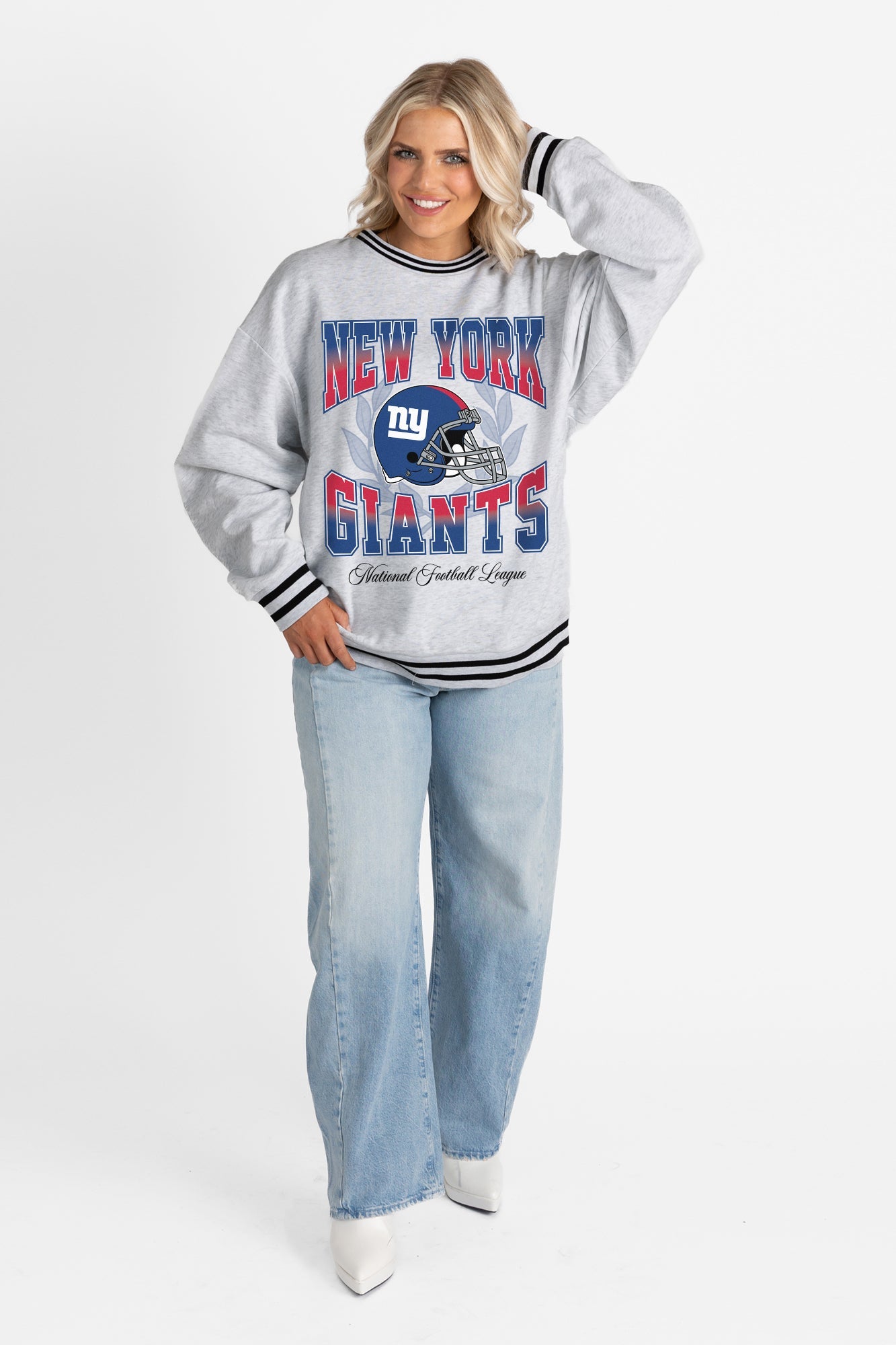 NEW YORK GIANTS FADE ROUTE CREW FLEECE RINGER SWEATSHIRT