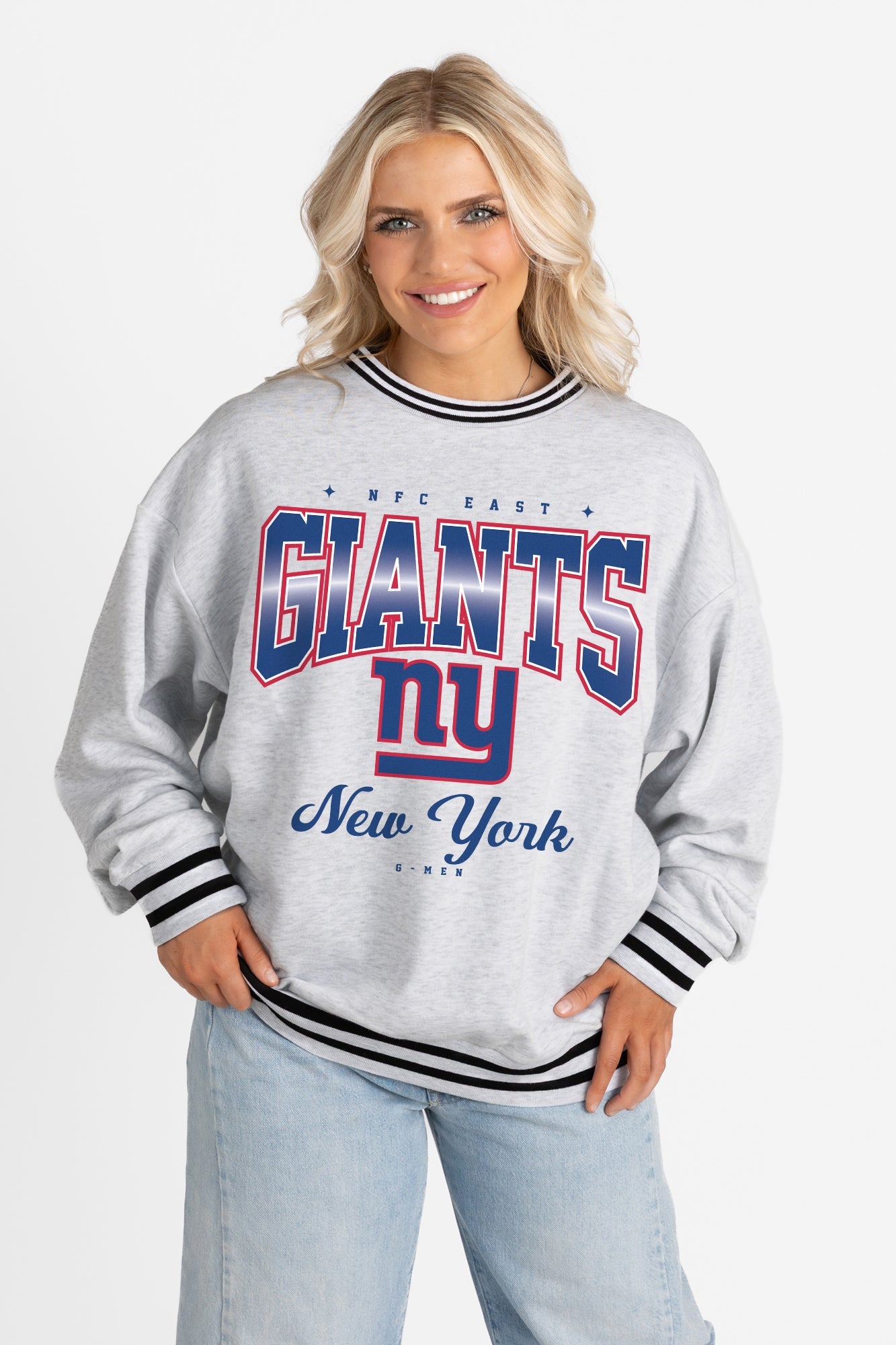 NEW YORK GIANTS GRIDIRON DRIVE CREW FLEECE RINGER SWEATSHIRT