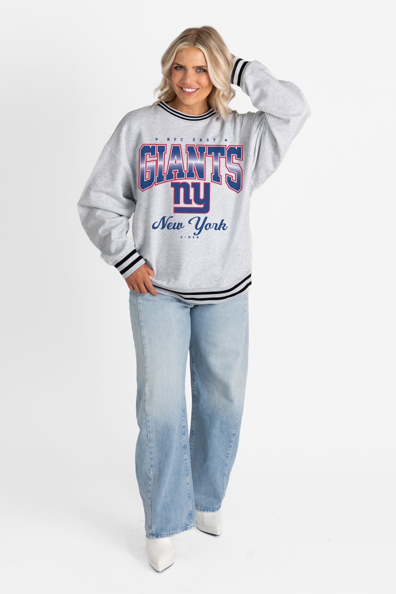 NEW YORK GIANTS GRIDIRON DRIVE CREW FLEECE RINGER SWEATSHIRT