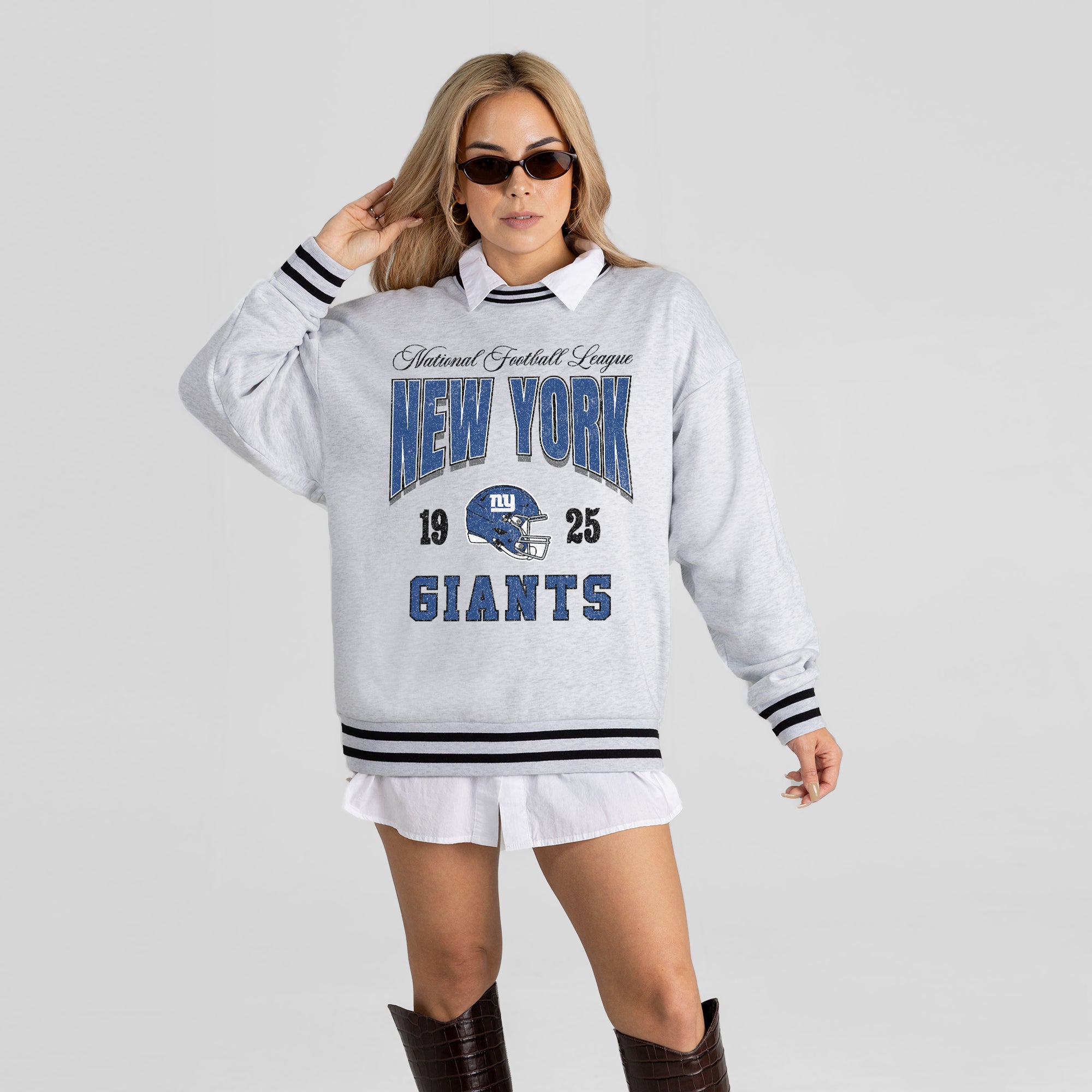 NEW YORK GIANTS COOL VIBES CREW FLEECE RINGER SWEATSHIRT