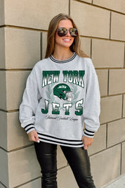 NEW YORK JETS FADE ROUTE CREW FLEECE RINGER SWEATSHIRT
