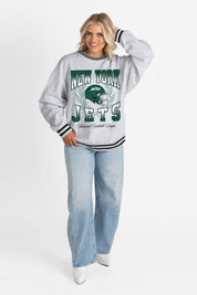 NEW YORK JETS FADE ROUTE CREW FLEECE RINGER SWEATSHIRT