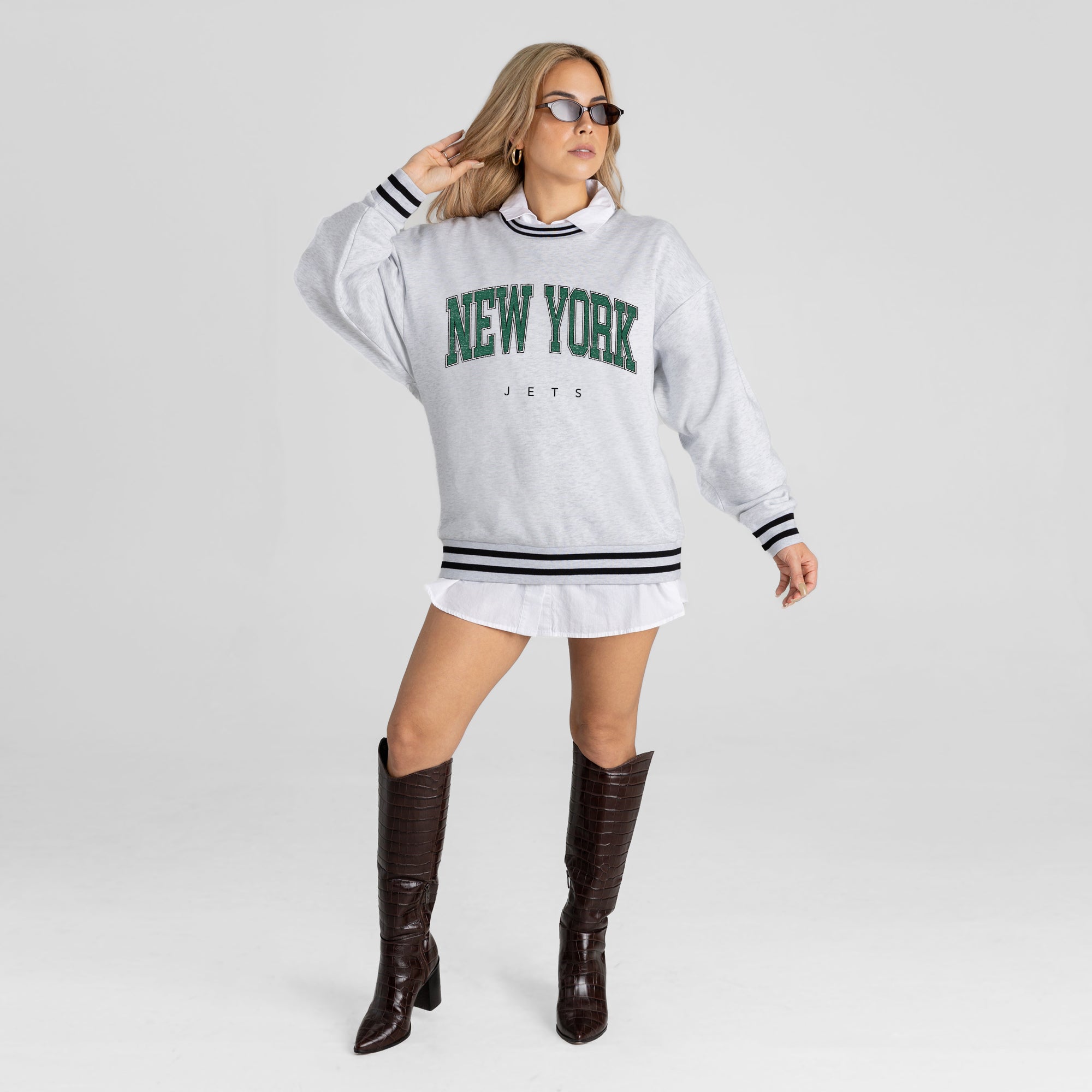 NEW YORK JETS EASY ENERGY CREW FLEECE RINGER SWEATSHIRT