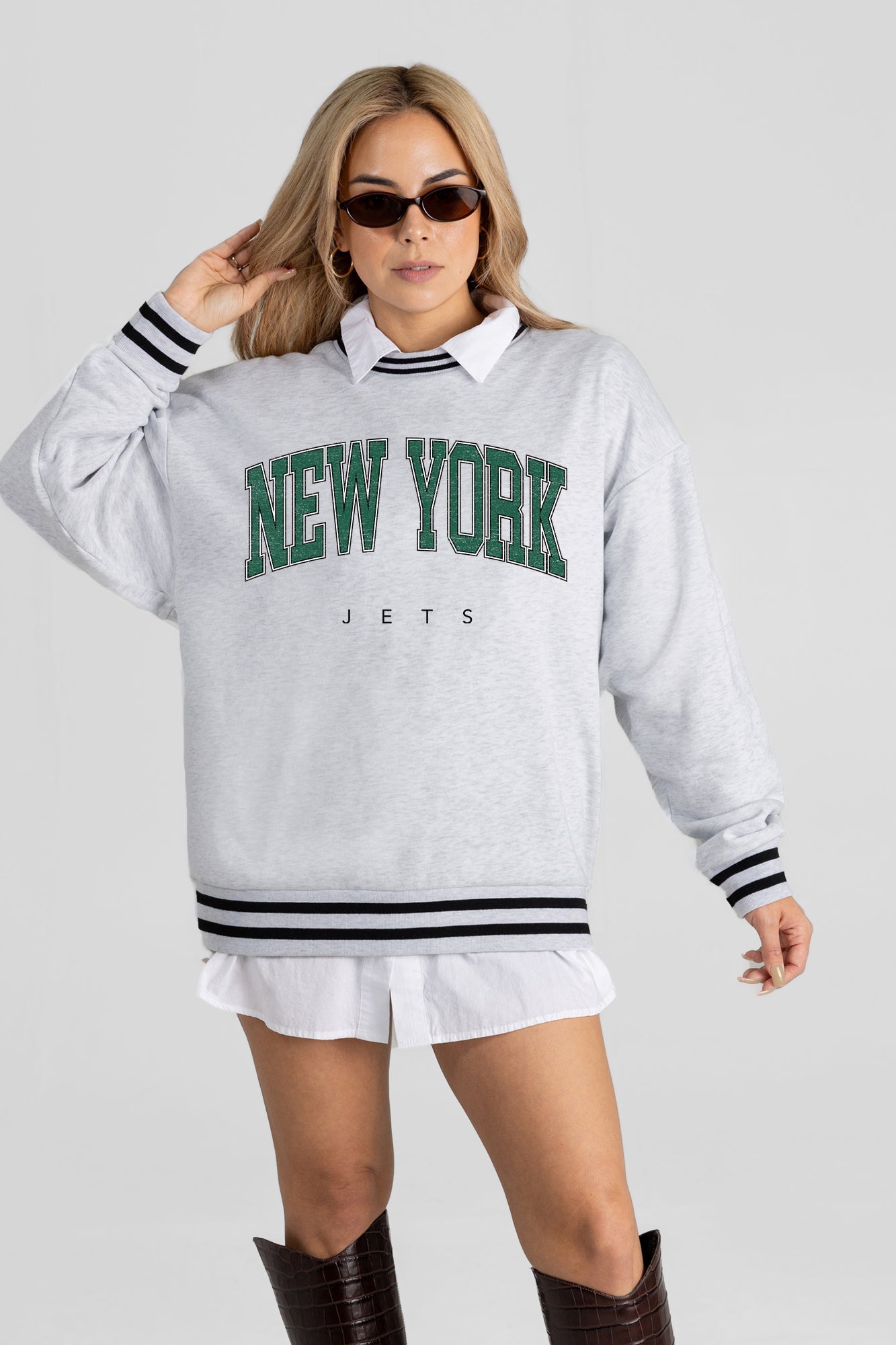NEW YORK JETS EASY ENERGY CREW FLEECE RINGER SWEATSHIRT