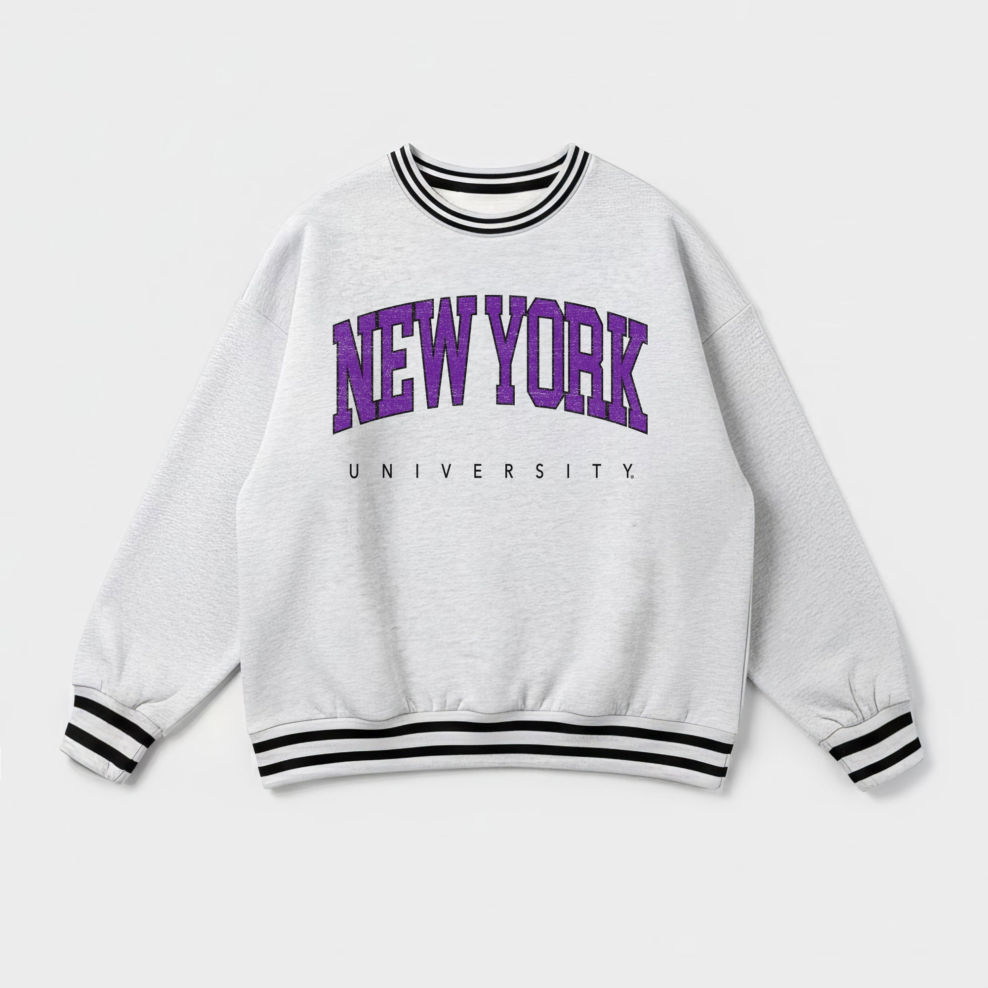 NEW YORK UNIVERSITY VIOLETS EASY ENERGY CREW FLEECE RINGER SWEATSHIRT