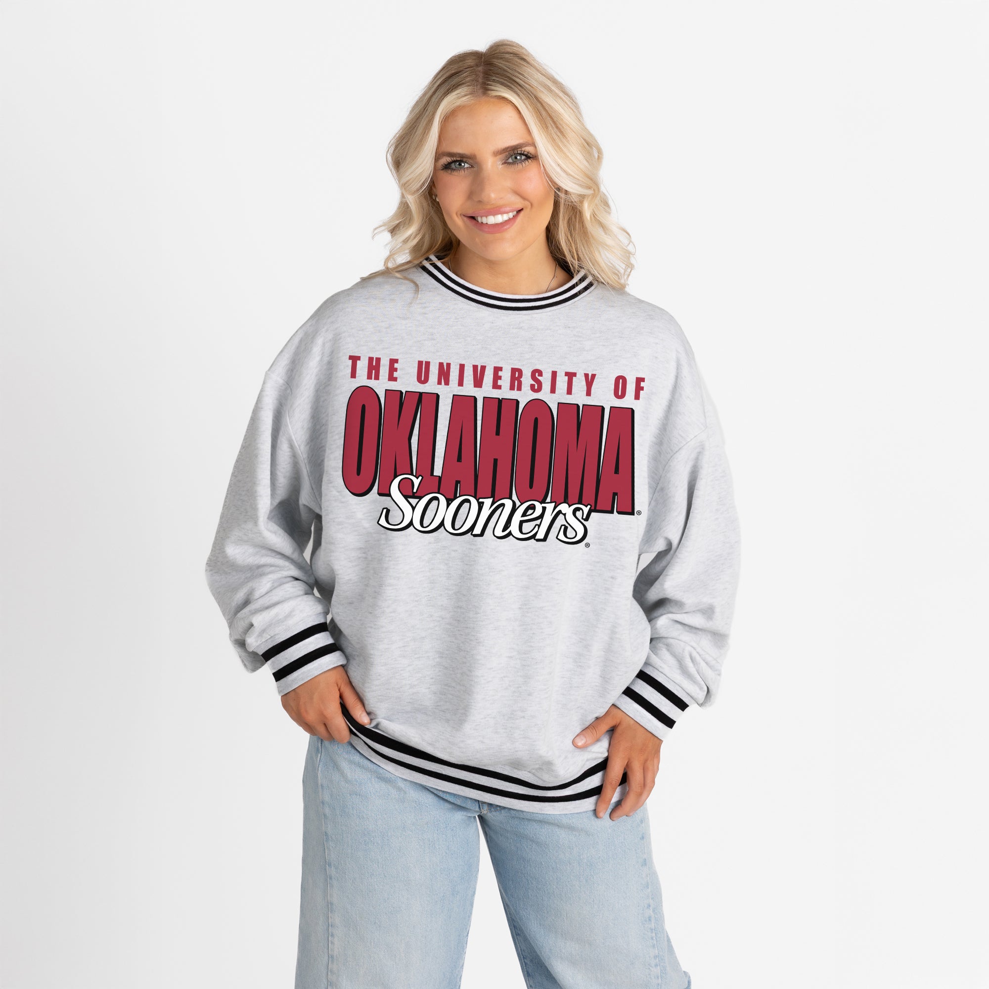 OKLAHOMA SOONERS SHOWDOWN CREW FLEECE RINGER SWEATSHIRT