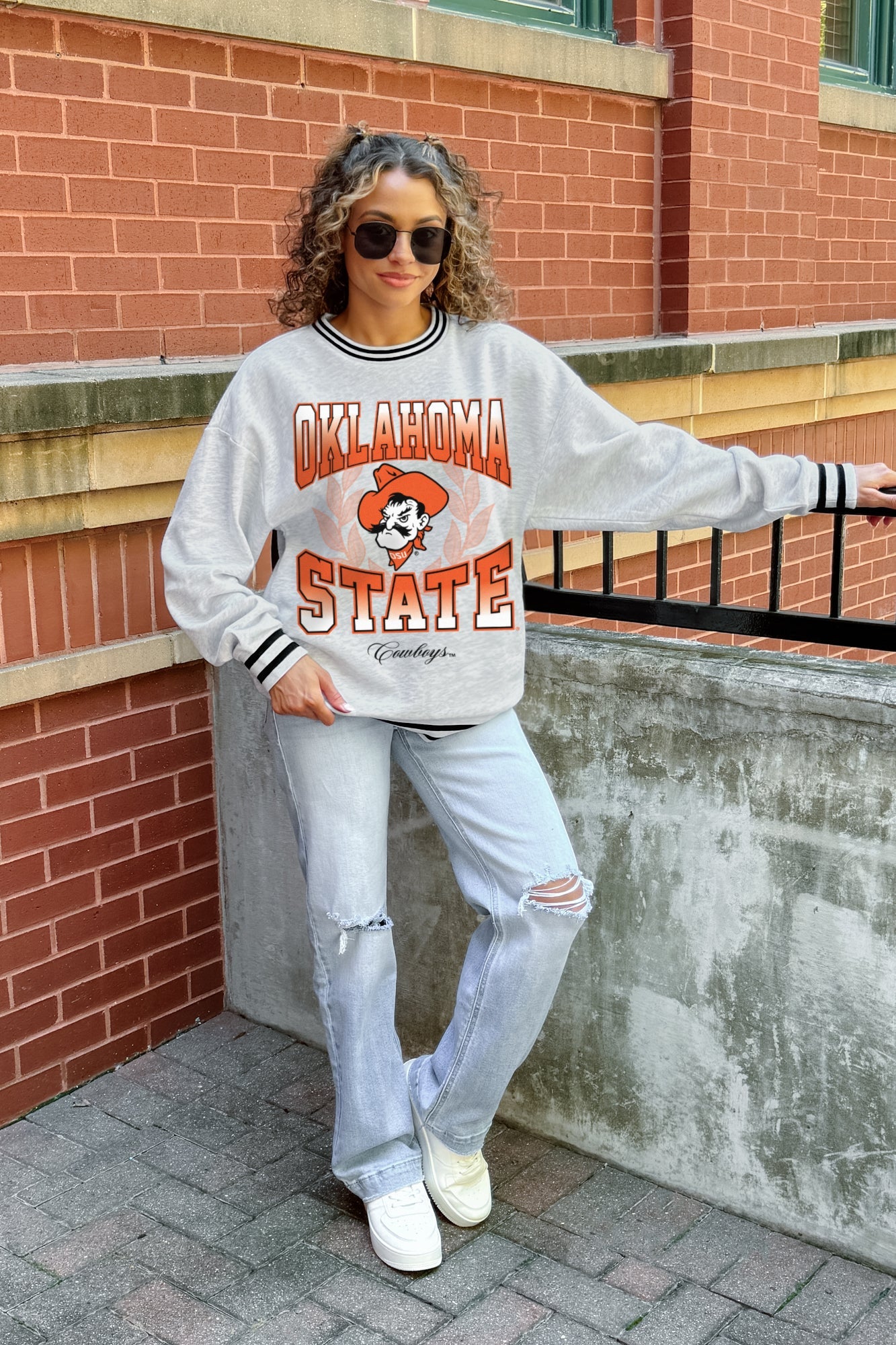OKLAHOMA STATE COWBOYS FADE ROUTE CREW FLEECE RINGER SWEATSHIRT