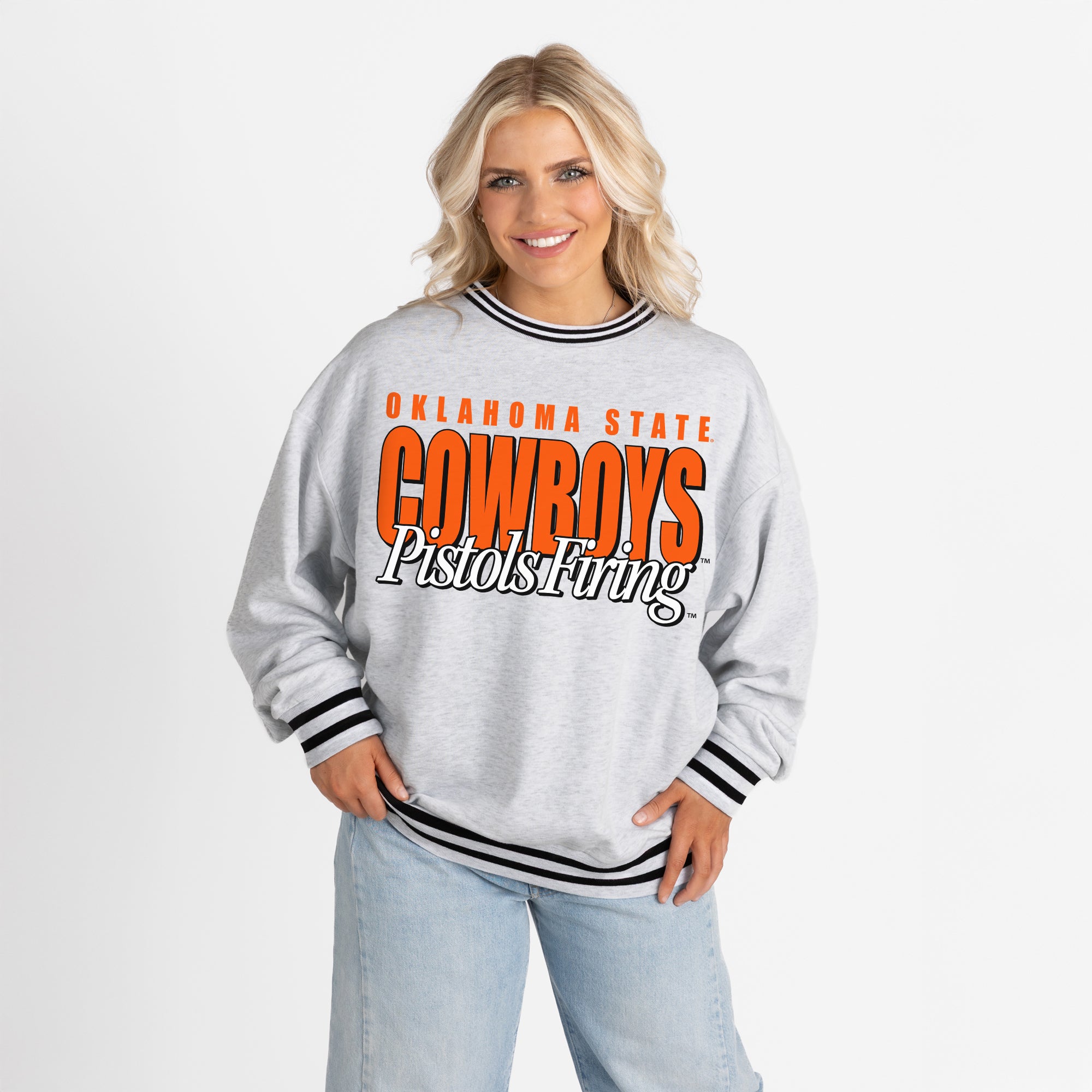 OKLAHOMA STATE COWBOYS SHOWDOWN CREW FLEECE RINGER SWEATSHIRT