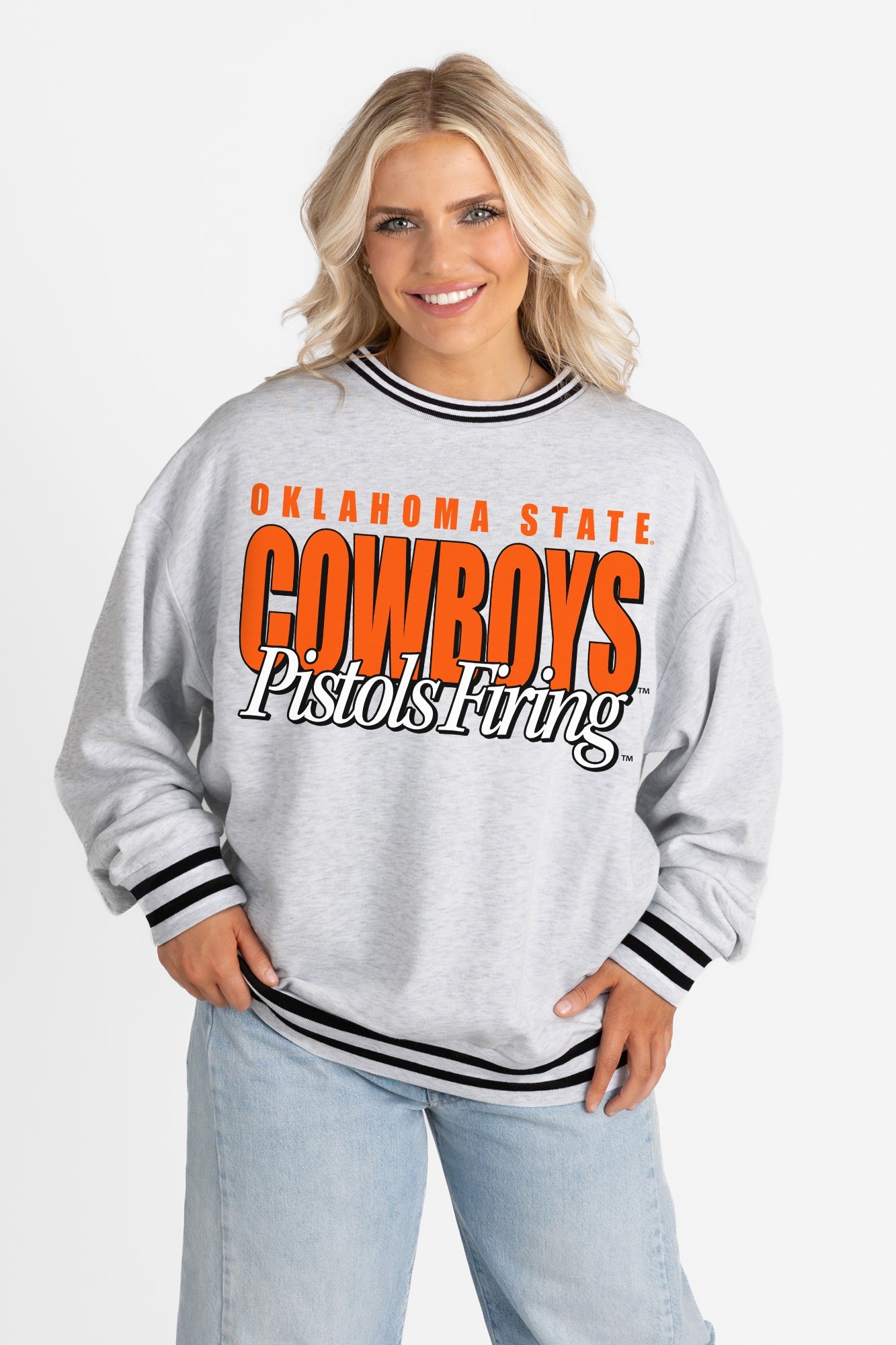 OKLAHOMA STATE COWBOYS SHOWDOWN CREW FLEECE RINGER SWEATSHIRT