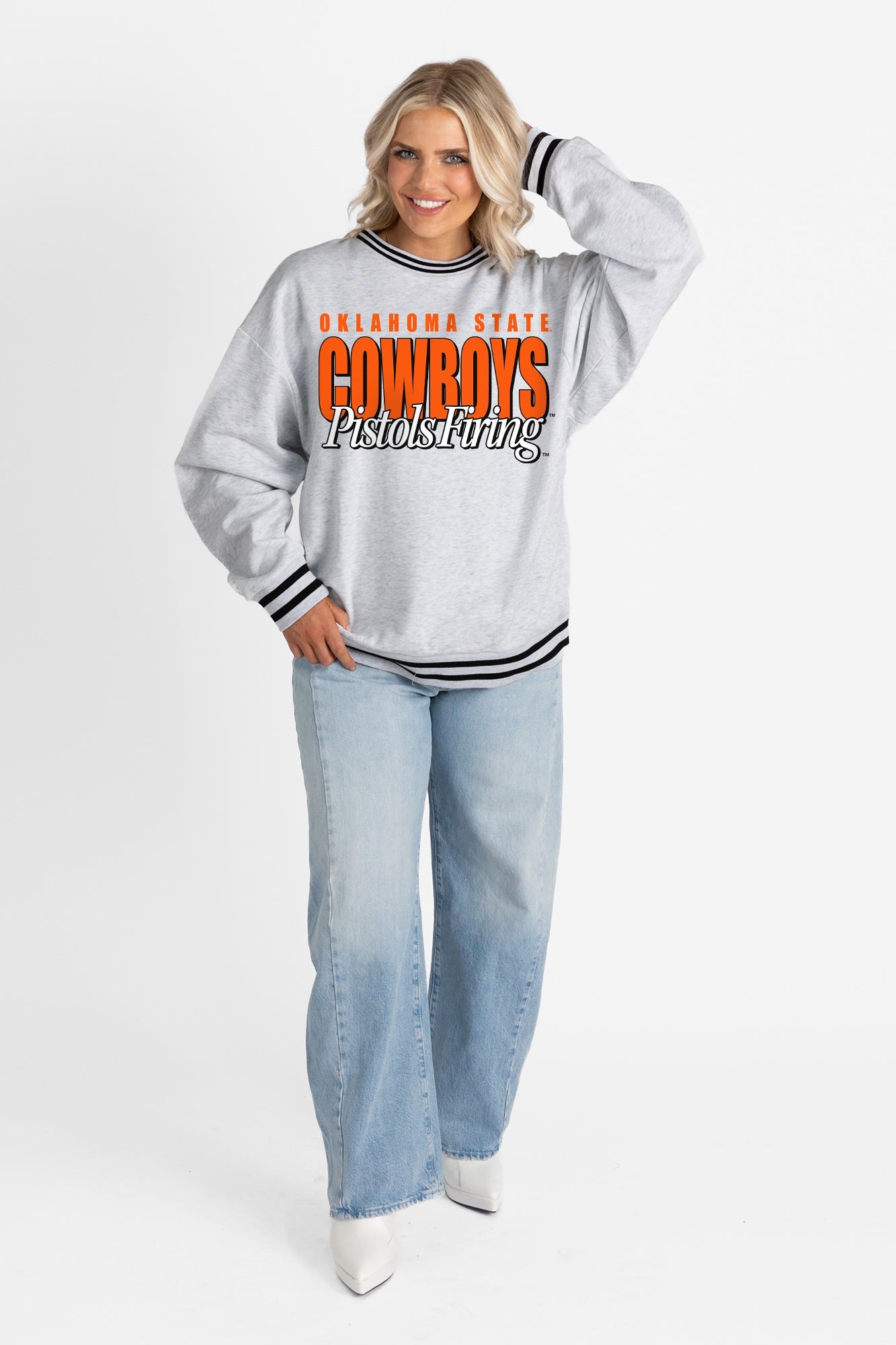 OKLAHOMA STATE COWBOYS SHOWDOWN CREW FLEECE RINGER SWEATSHIRT
