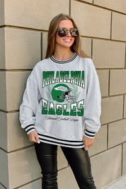 PHILADELPHIA EAGLES FADE ROUTE CREW FLEECE RINGER SWEATSHIRT