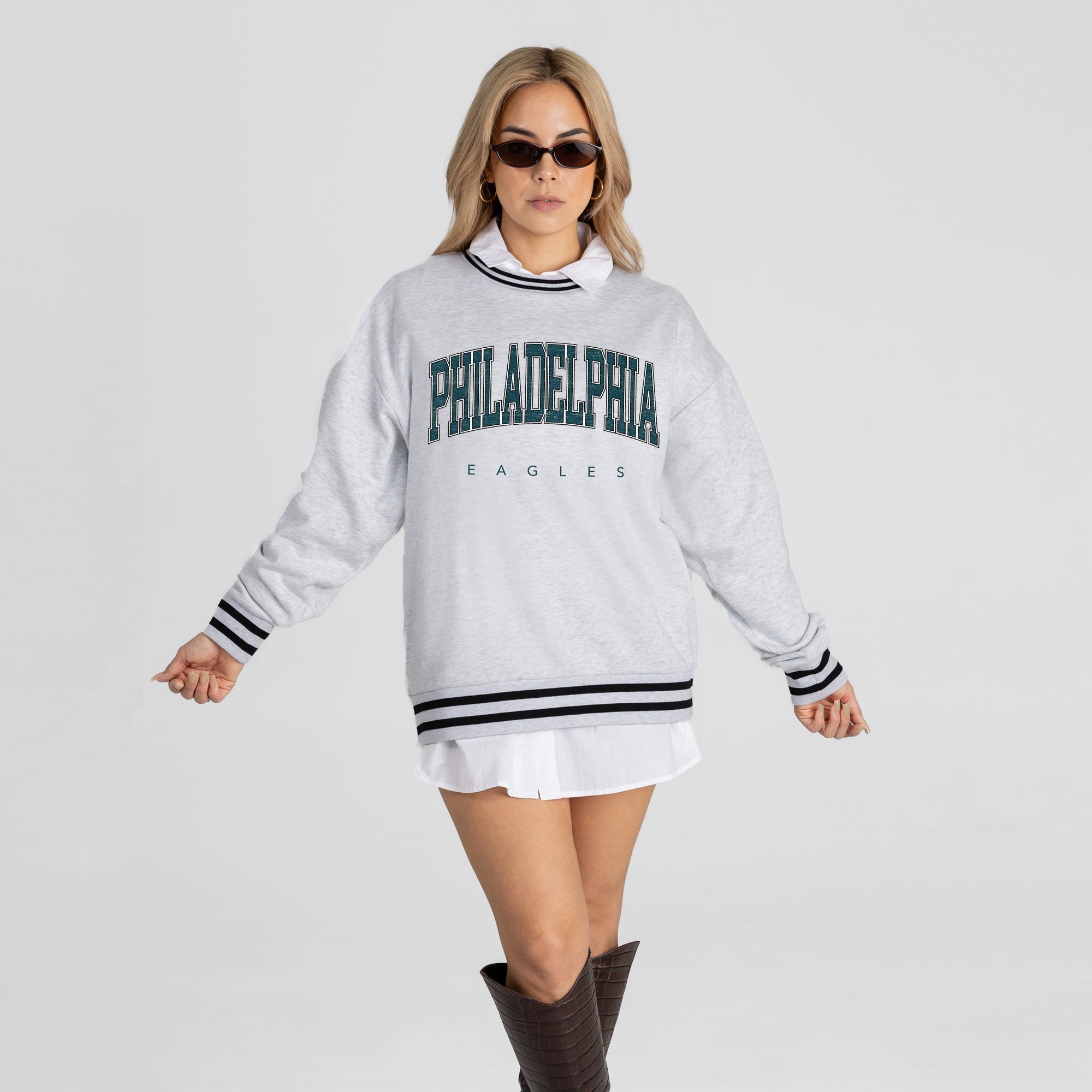 PHILADELPHIA EAGLES EASY ENERGY CREW FLEECE RINGER SWEATSHIRT