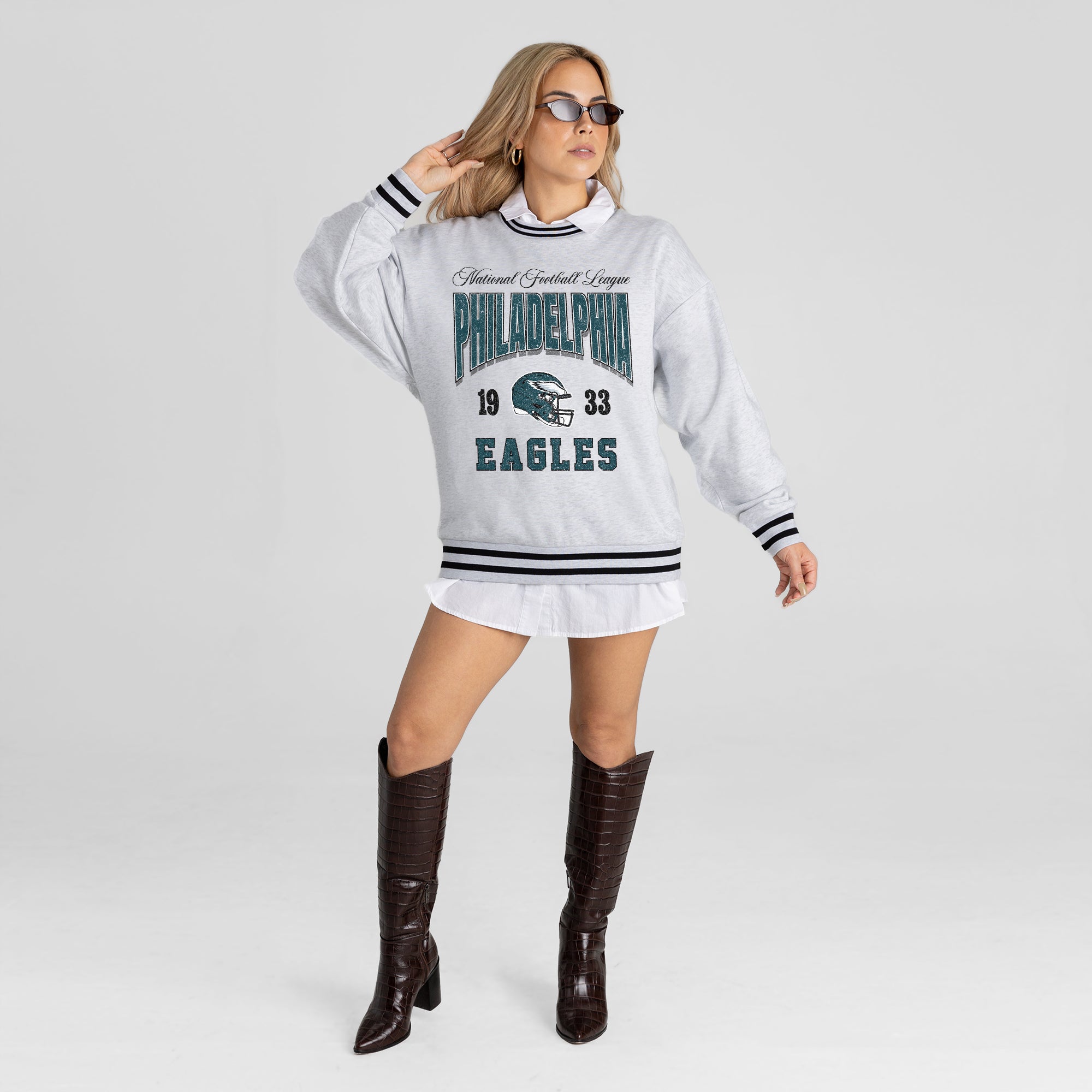 PHILADELPHIA EAGLES COOL VIBES CREW FLEECE RINGER SWEATSHIRT