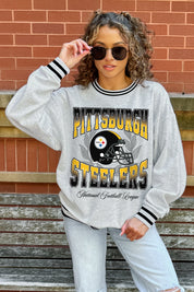 PITTSBURGH STEELERS FADE ROUTE CREW FLEECE RINGER SWEATSHIRT