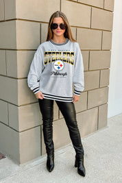 PITTSBURGH STEELERS GRIDIRON DRIVE CREW FLEECE RINGER SWEATSHIRT
