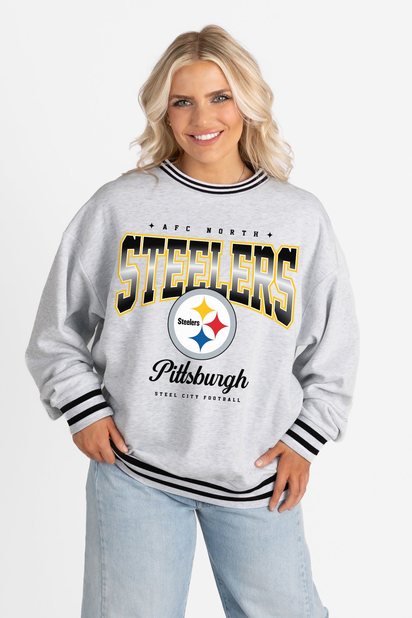 PITTSBURGH STEELERS GRIDIRON DRIVE CREW FLEECE RINGER SWEATSHIRT