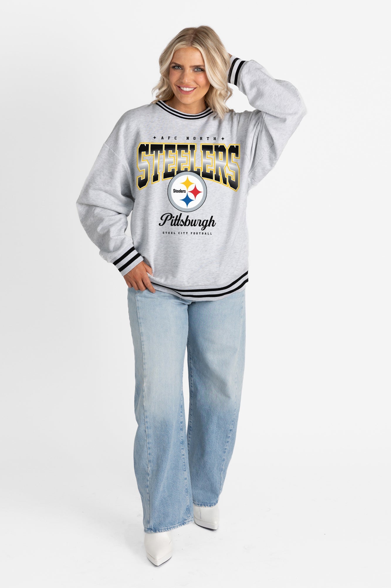 PITTSBURGH STEELERS GRIDIRON DRIVE CREW FLEECE RINGER SWEATSHIRT