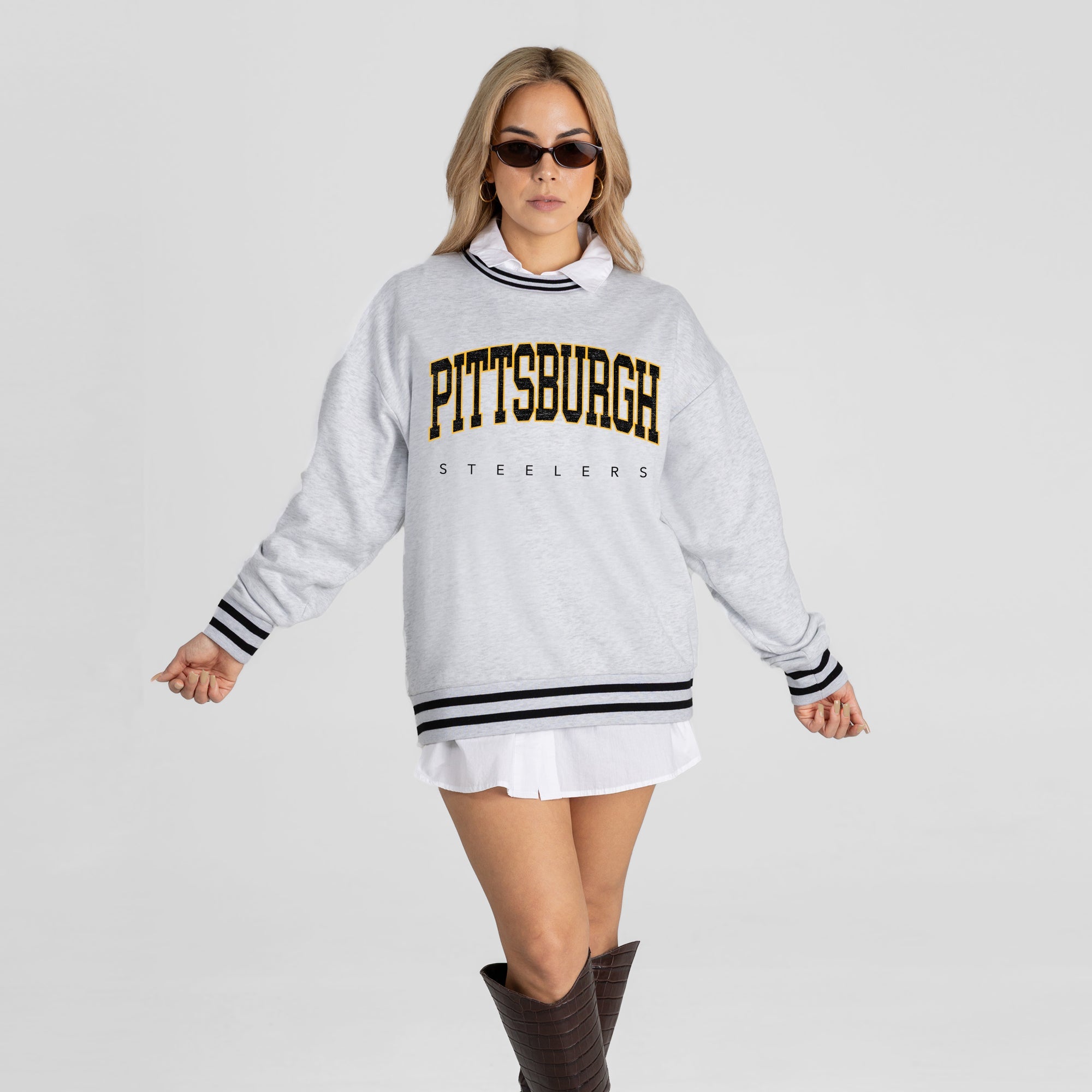 PITTSBURGH STEELERS EASY ENERGY CREW FLEECE RINGER SWEATSHIRT