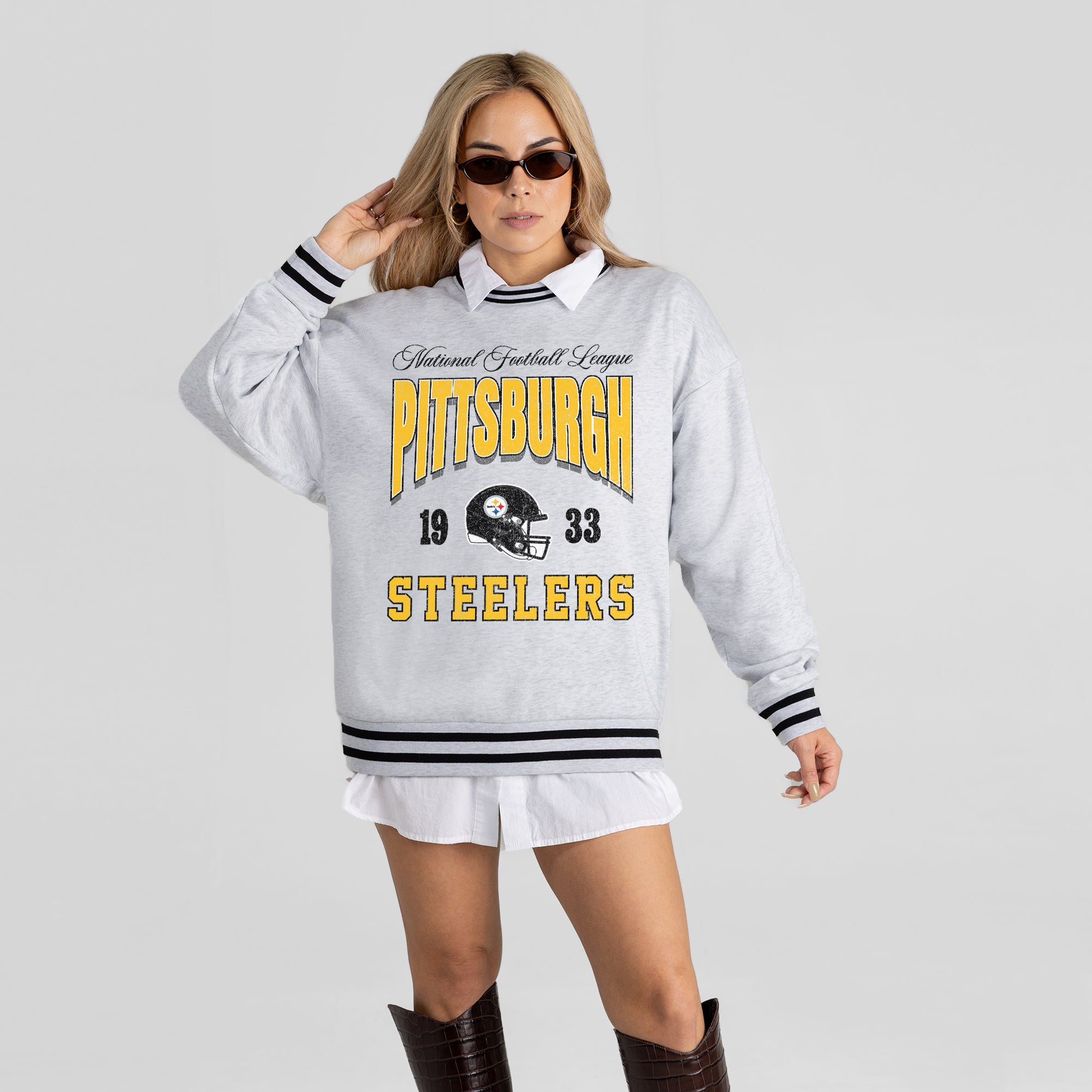 PITTSBURGH STEELERS COOL VIBES CREW FLEECE RINGER SWEATSHIRT