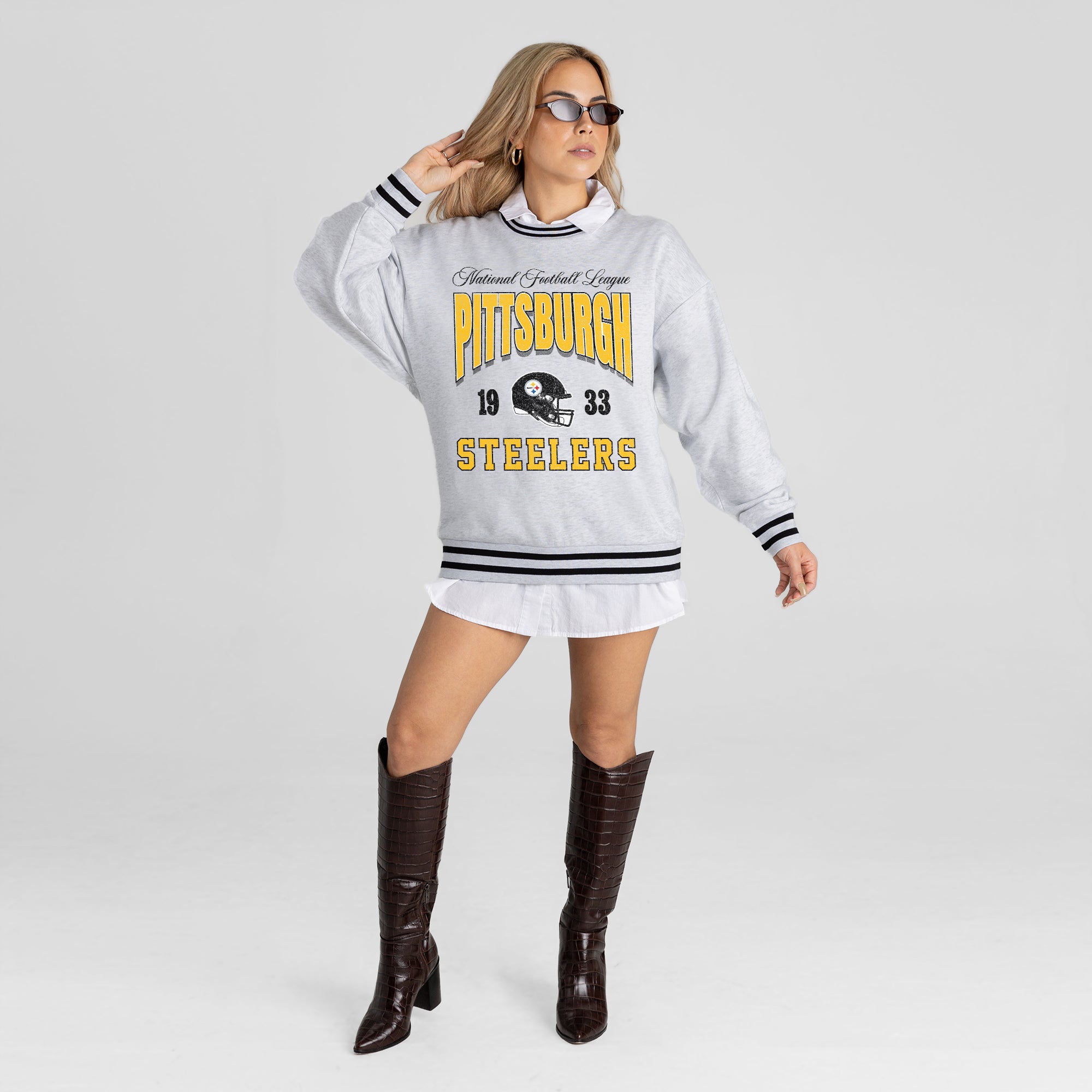 PITTSBURGH STEELERS COOL VIBES CREW FLEECE RINGER SWEATSHIRT