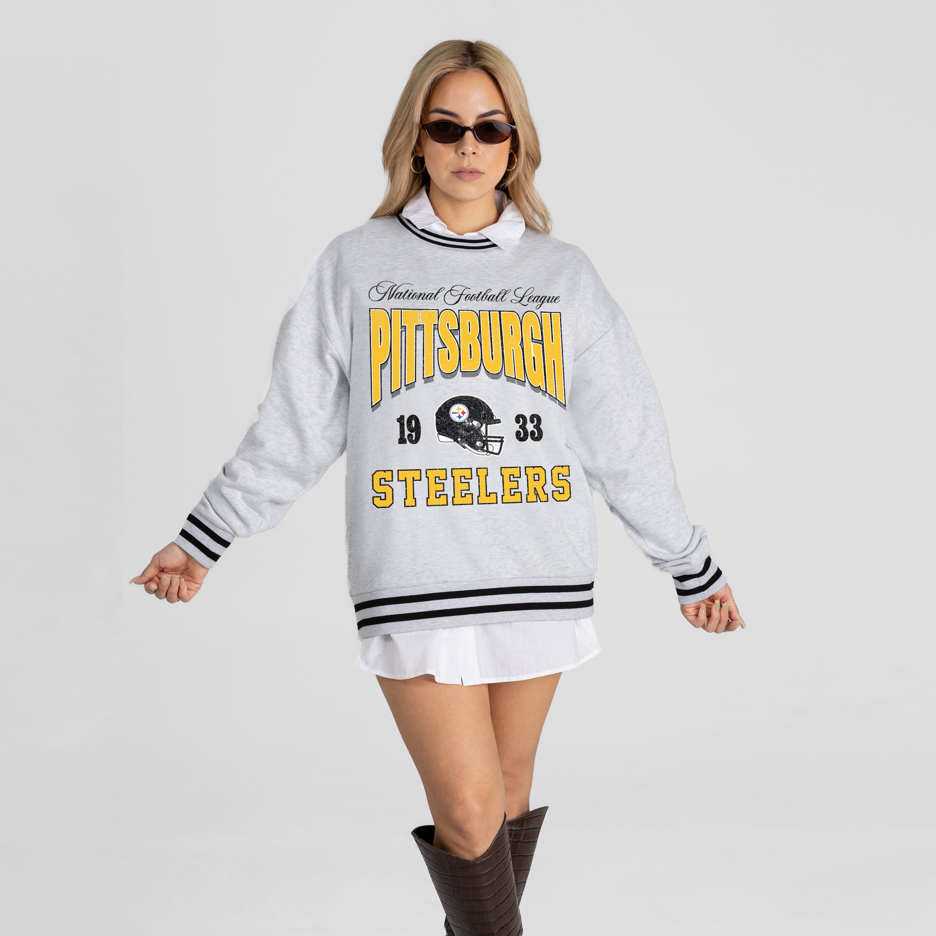 PITTSBURGH STEELERS COOL VIBES CREW FLEECE RINGER SWEATSHIRT