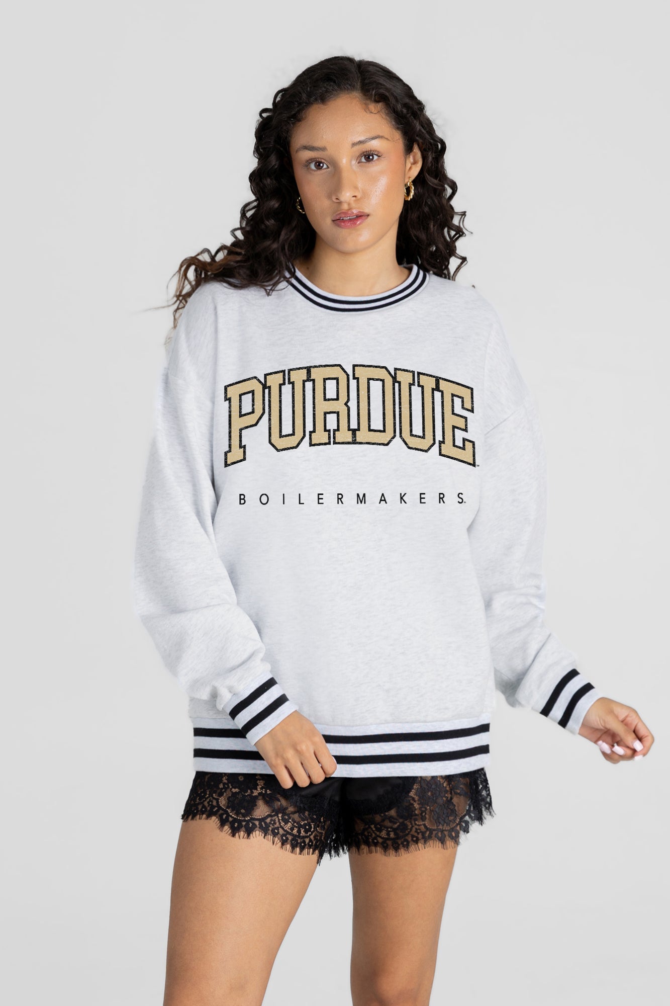 PURDUE BOILERMAKERS EASY ENERGY CREW FLEECE RINGER SWEATSHIRT