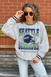 SEATTLE SEAHAWKS FADE ROUTE CREW FLEECE RINGER SWEATSHIRT