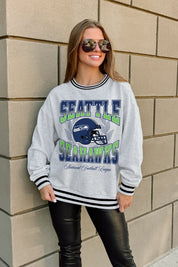 SEATTLE SEAHAWKS FADE ROUTE CREW FLEECE RINGER SWEATSHIRT
