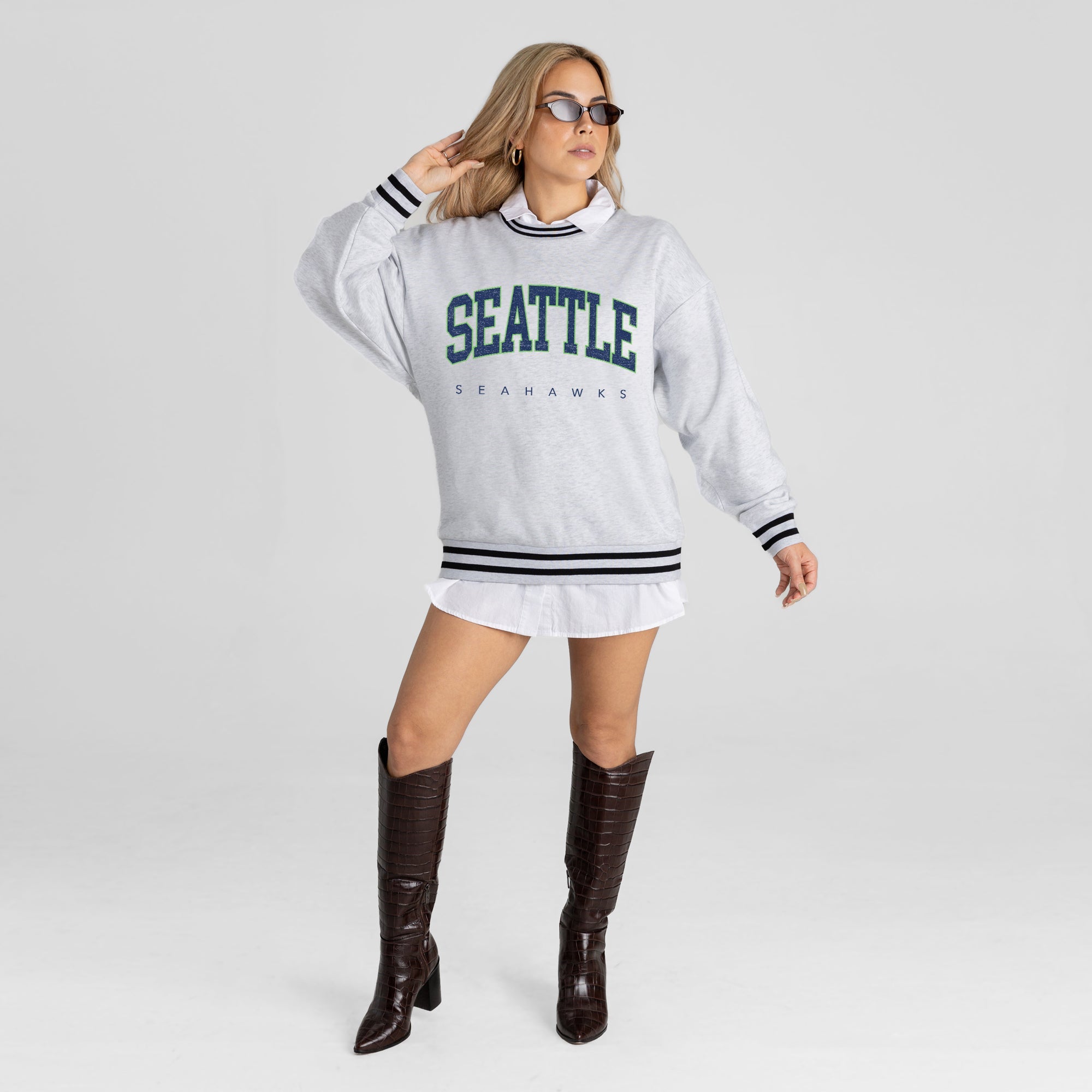 SEATTLE SEAHAWKS EASY ENERGY CREW FLEECE RINGER SWEATSHIRT