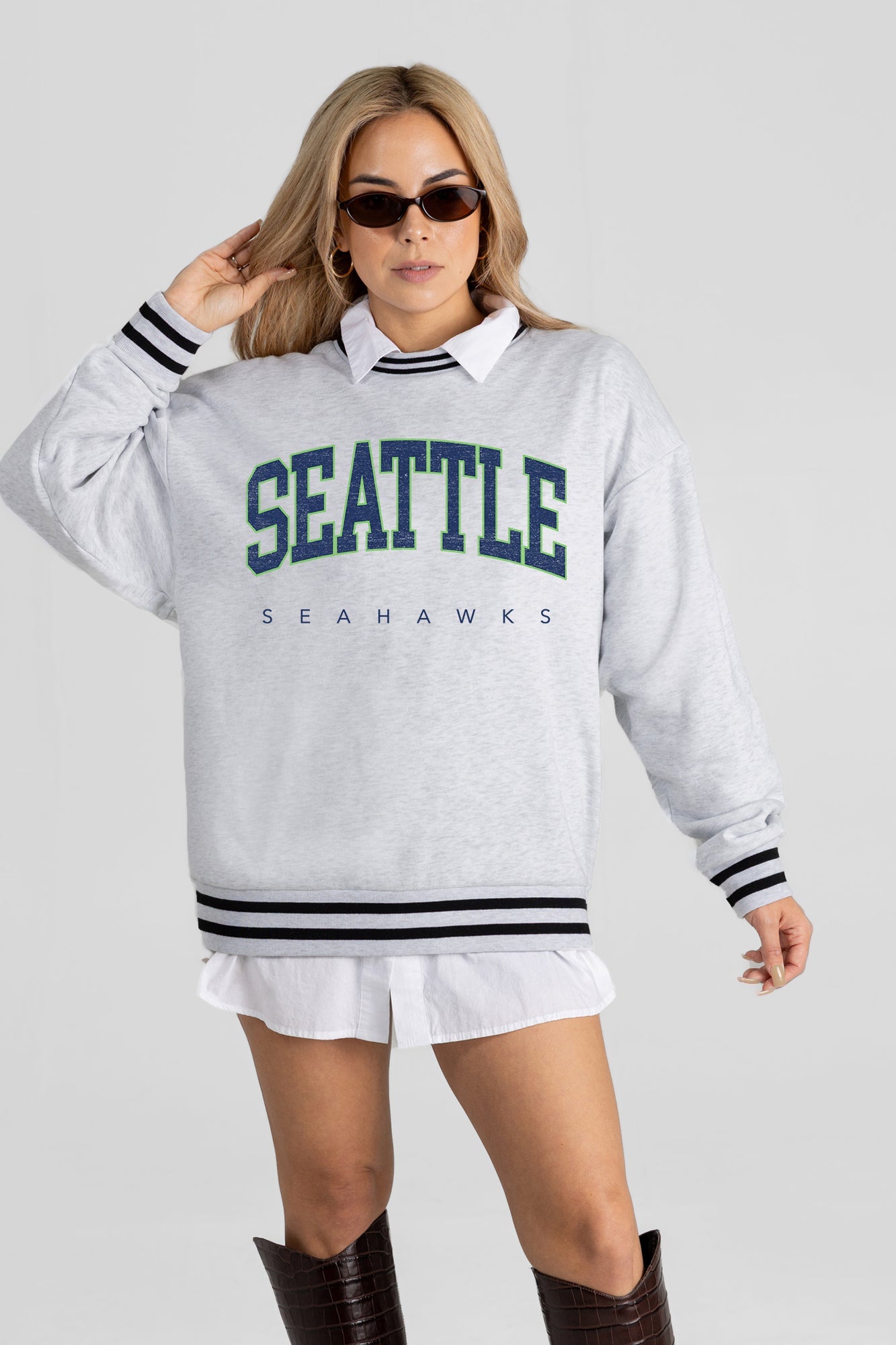 SEATTLE SEAHAWKS EASY ENERGY CREW FLEECE RINGER SWEATSHIRT