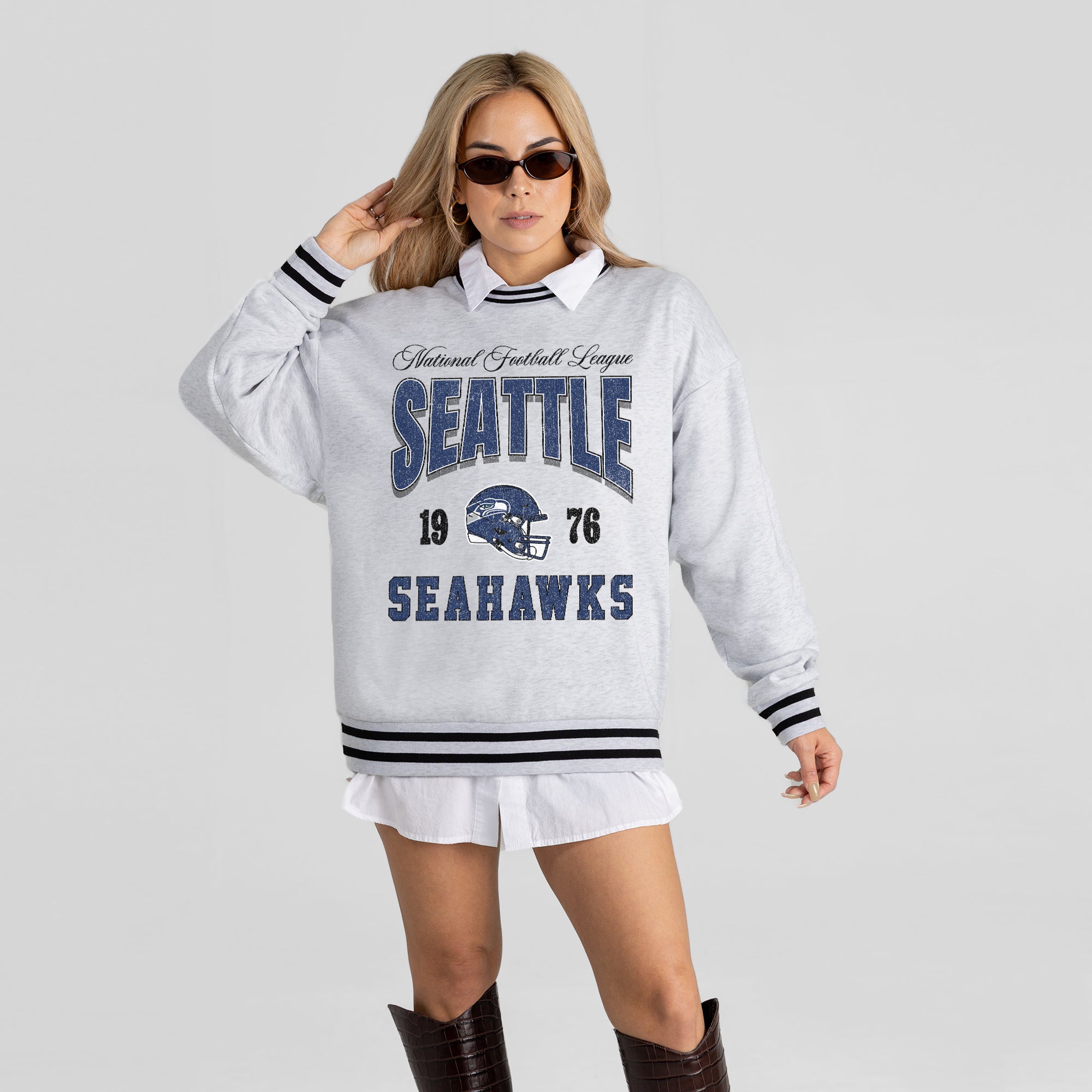SEATTLE SEAHAWKS COOL VIBES CREW FLEECE RINGER SWEATSHIRT