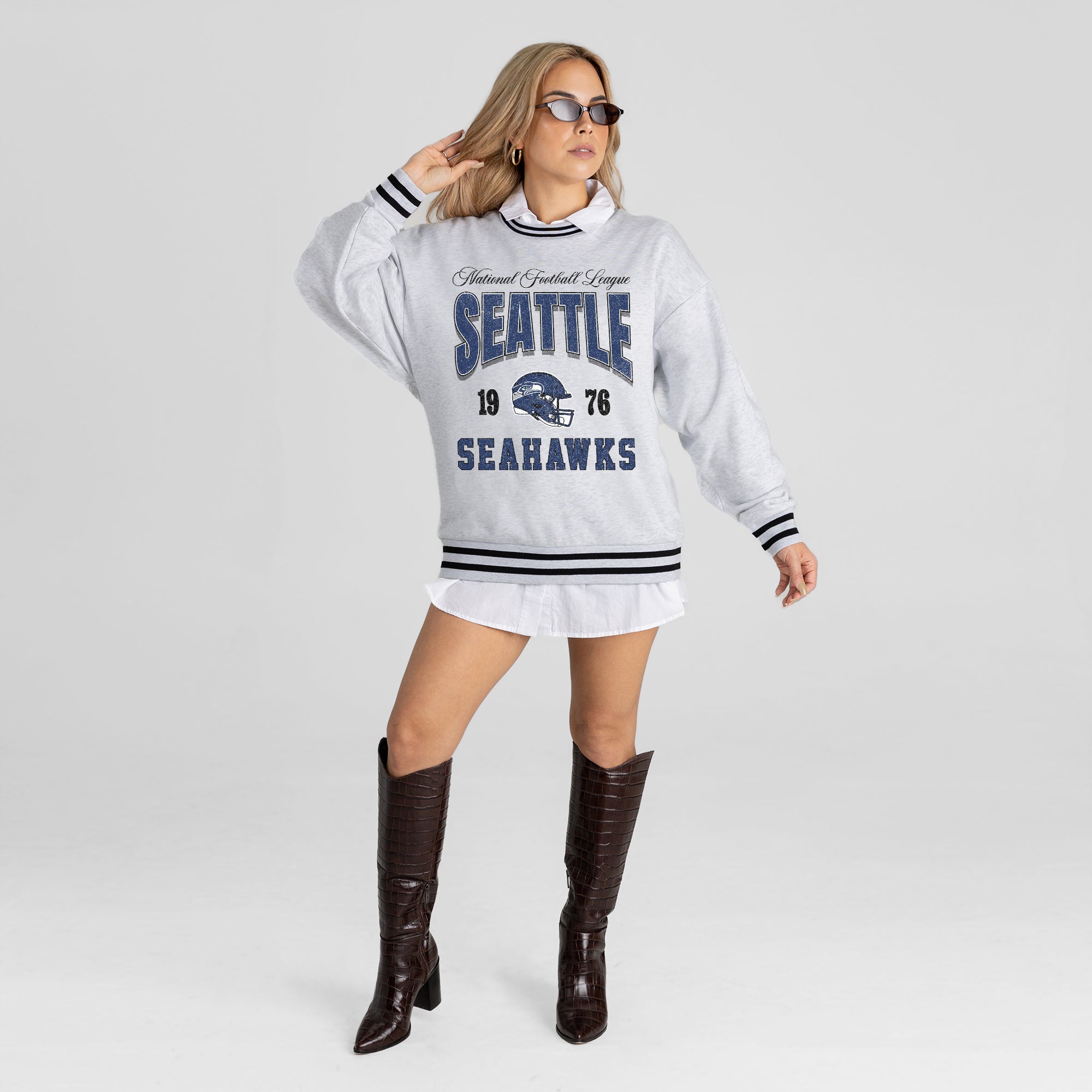 SEATTLE SEAHAWKS COOL VIBES CREW FLEECE RINGER SWEATSHIRT