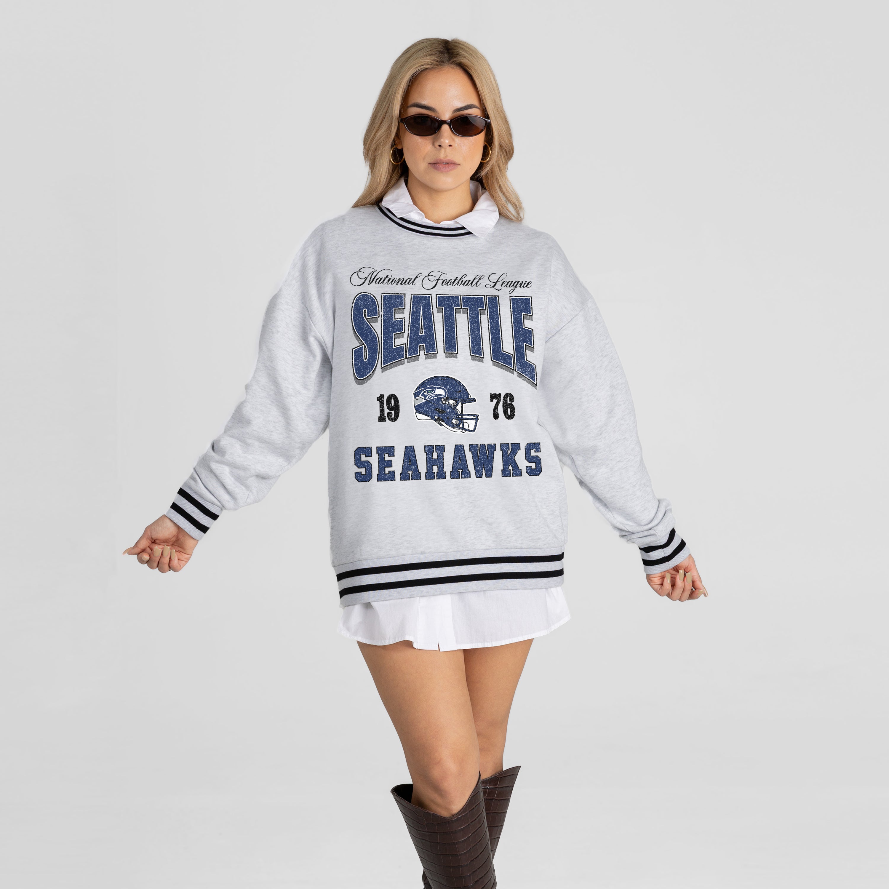 SEATTLE SEAHAWKS COOL VIBES CREW FLEECE RINGER SWEATSHIRT