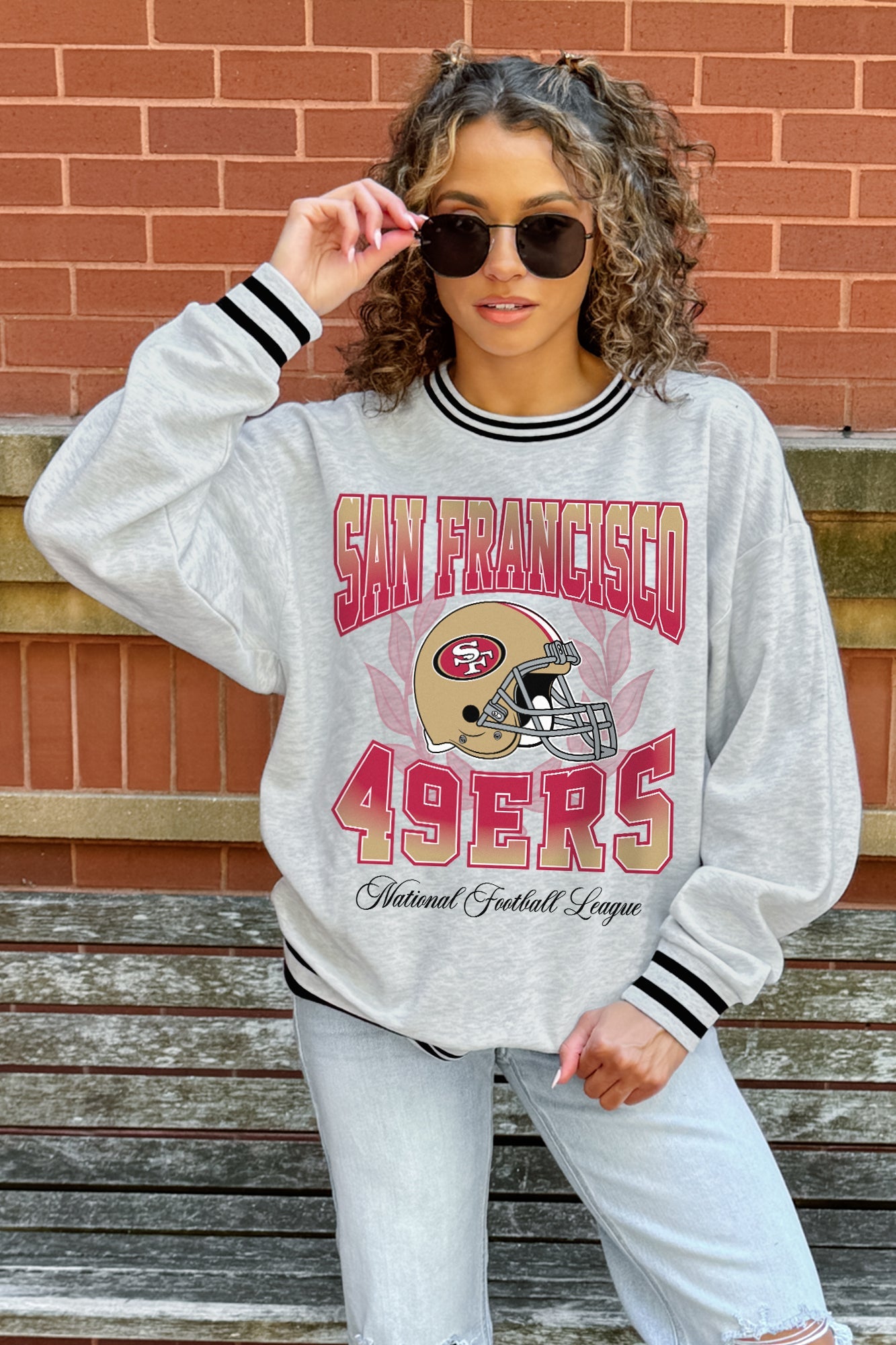 SAN FRANCISCO 49ERS FADE ROUTE CREW FLEECE RINGER SWEATSHIRT