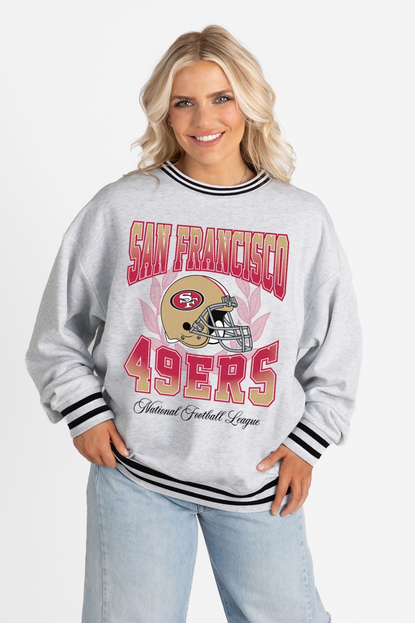 SAN FRANCISCO 49ERS FADE ROUTE CREW FLEECE RINGER SWEATSHIRT