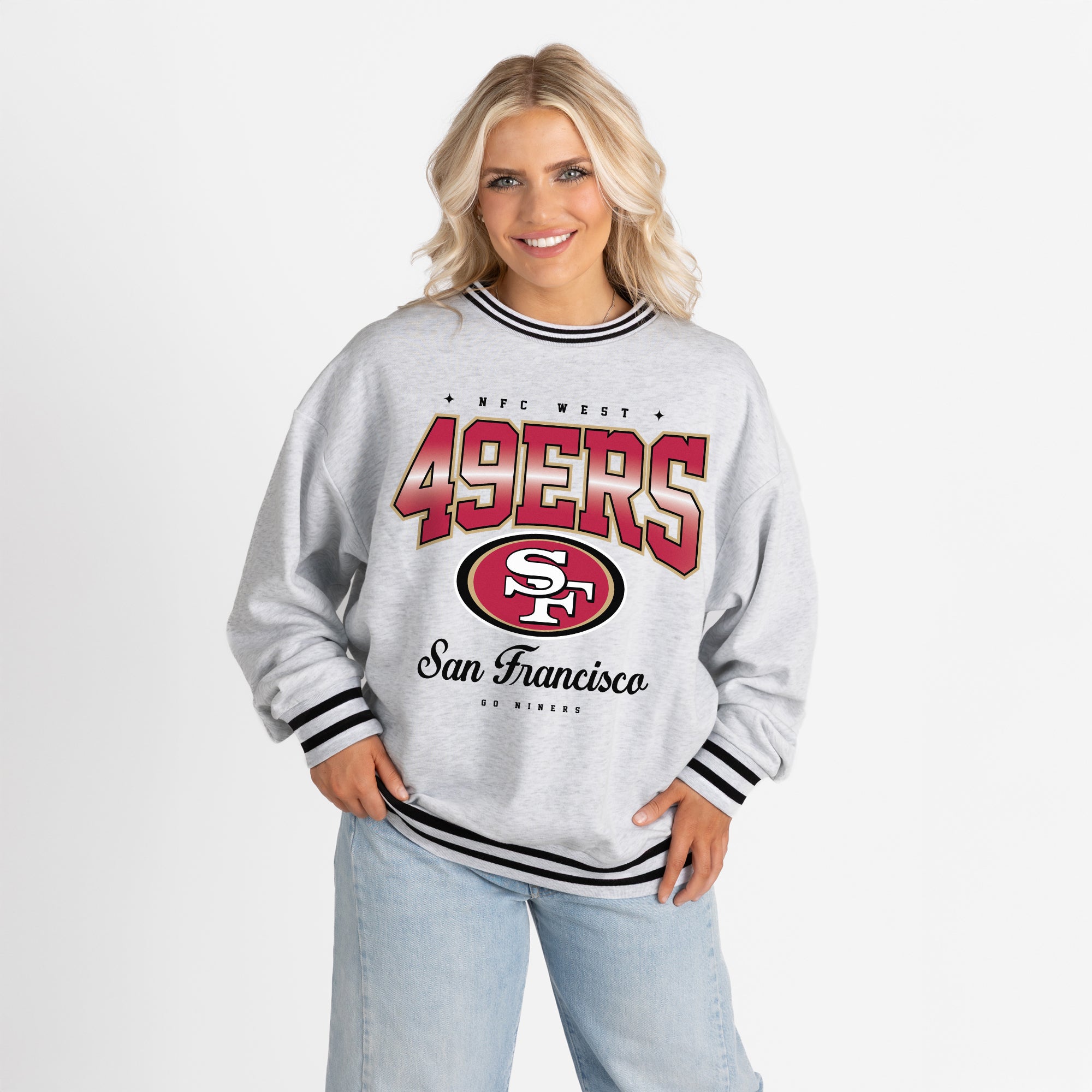 SAN FRANCISCO 49ERS GRIDIRON DRIVE CREW FLEECE RINGER SWEATSHIRT