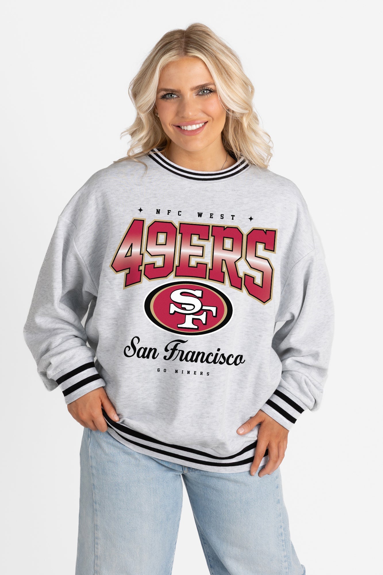 SAN FRANCISCO 49ERS GRIDIRON DRIVE CREW FLEECE RINGER SWEATSHIRT