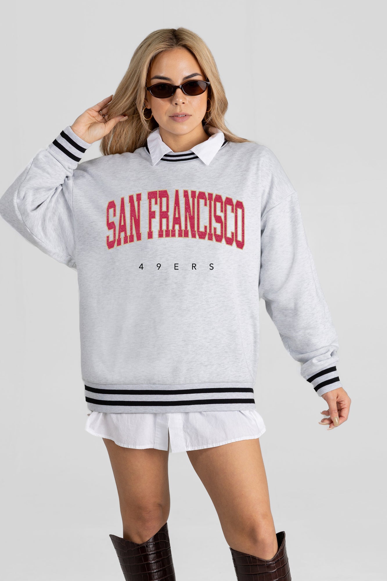 SAN FRANCISCO 49ERS EASY ENERGY CREW FLEECE RINGER SWEATSHIRT
