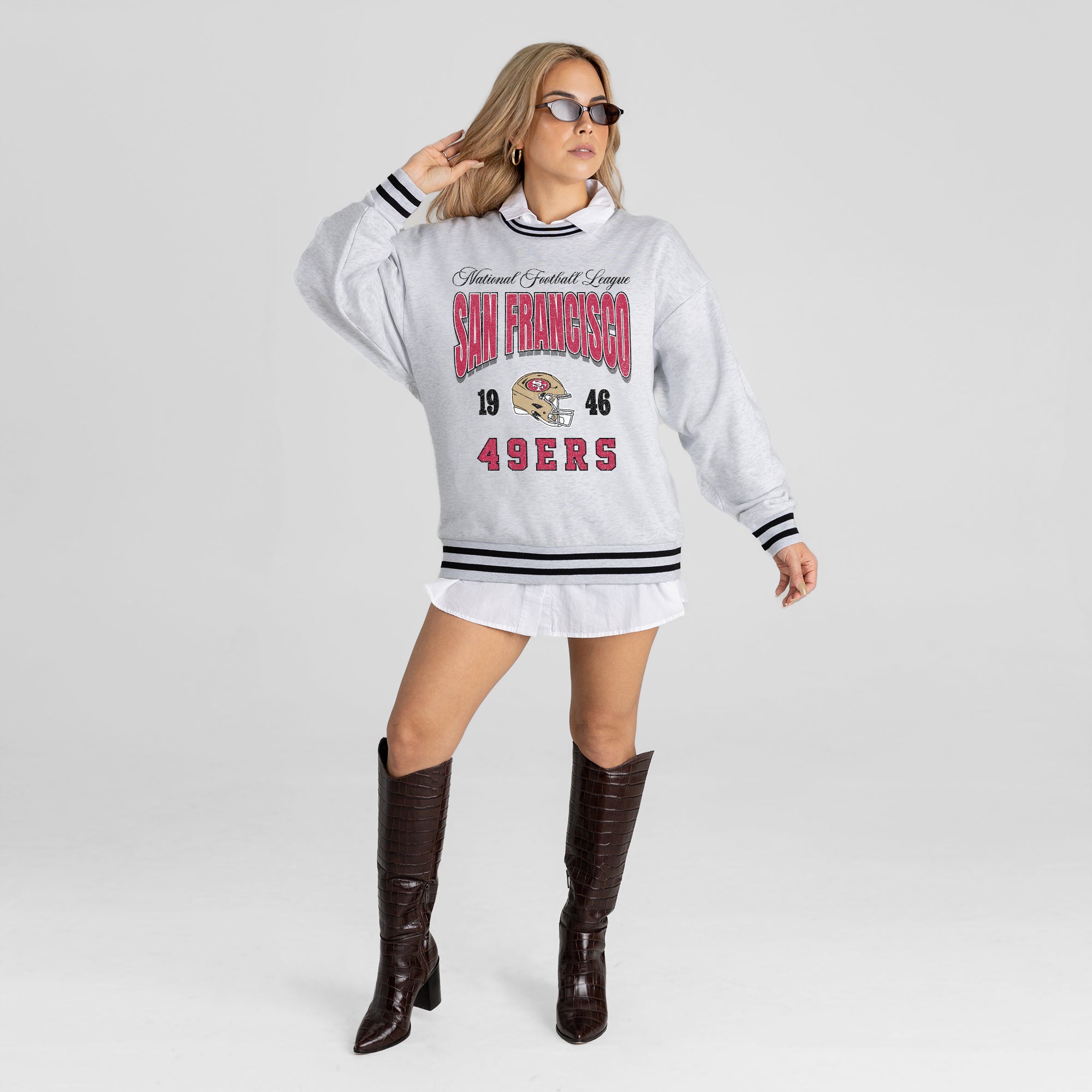 SAN FRANCISCO 49ERS COOL VIBES CREW FLEECE RINGER SWEATSHIRT