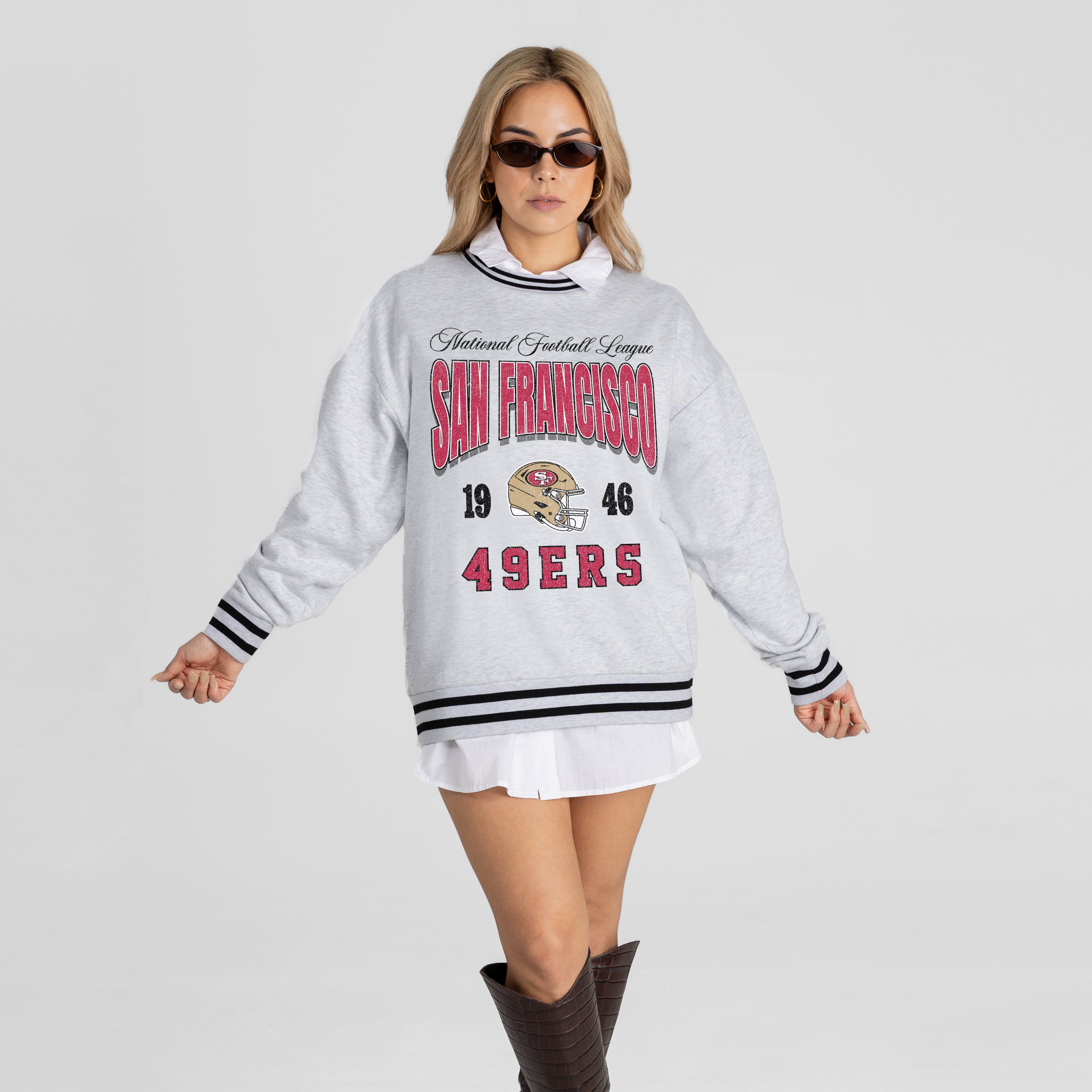 SAN FRANCISCO 49ERS COOL VIBES CREW FLEECE RINGER SWEATSHIRT